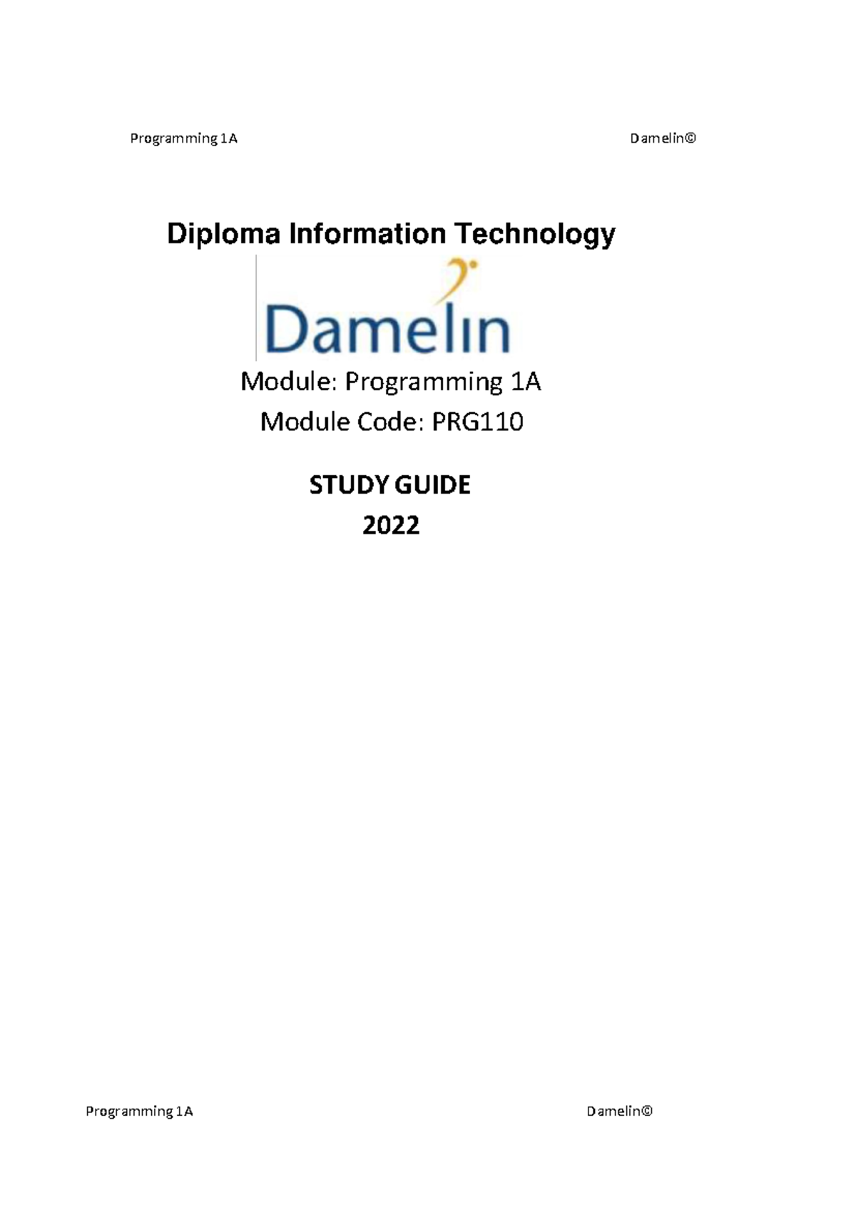 Programming 1A (PRG110 Y1) Study Guide - Diploma Information Technology ...