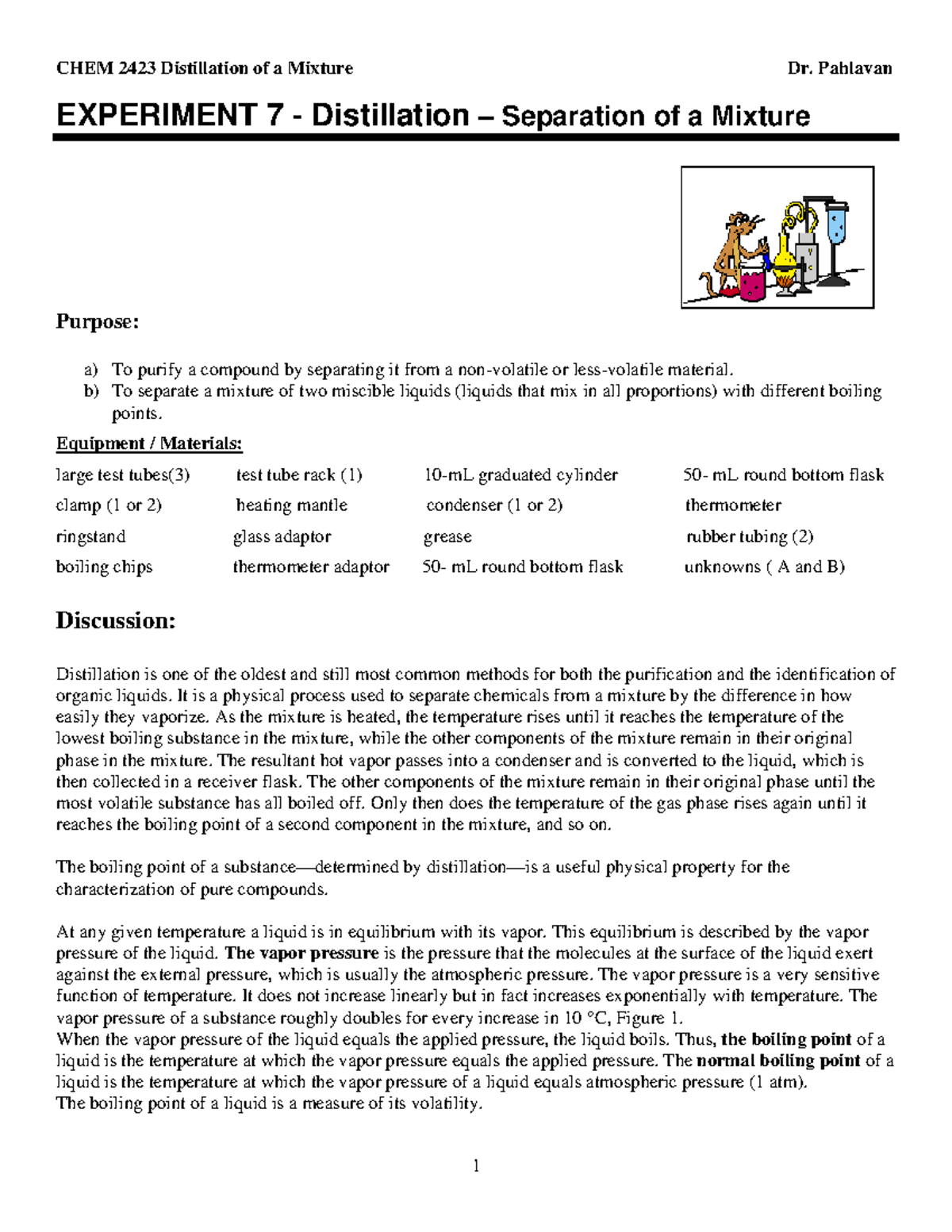 2423L7 - lab - EXPERIMENT 7 - Distillation – Separation of a Mixture ...