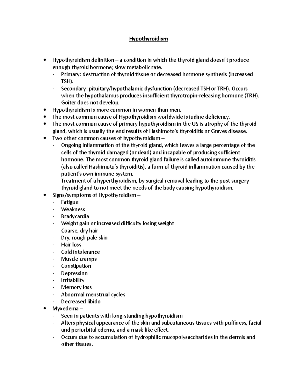 Hypothyroidism - lecture notes - Hypothyroidism Hypothyroidism ...