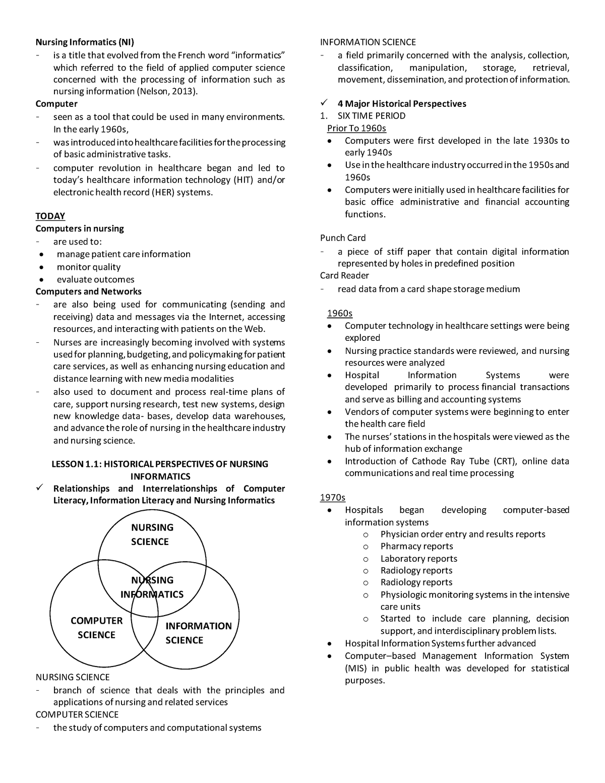 Nursing Informatics Notes Nursing Informatics NI Is A Title That 