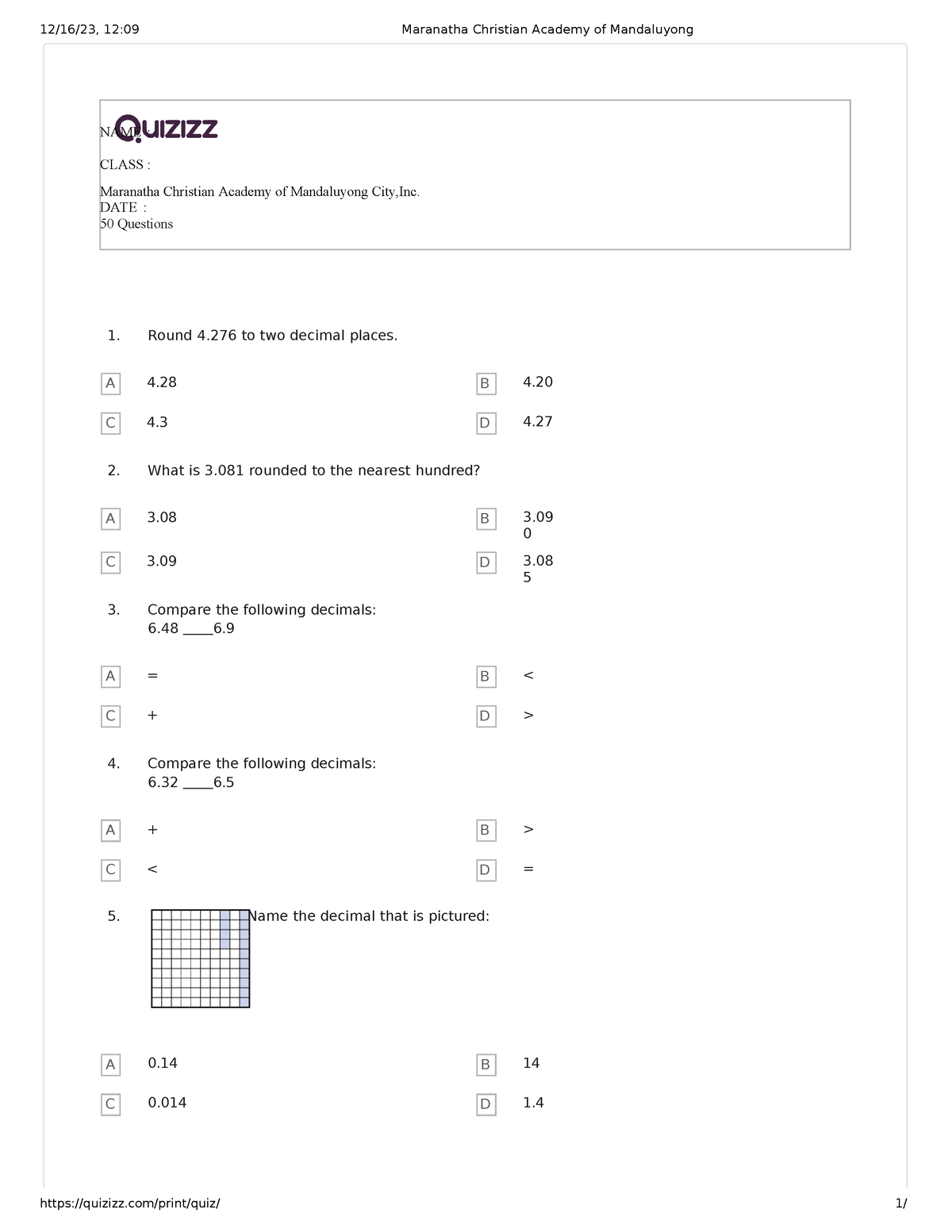 Math 5 2nd Qrt 2024 - teaching - PM City,Inc. quizizz/print/quiz/ 1 / 1 ...