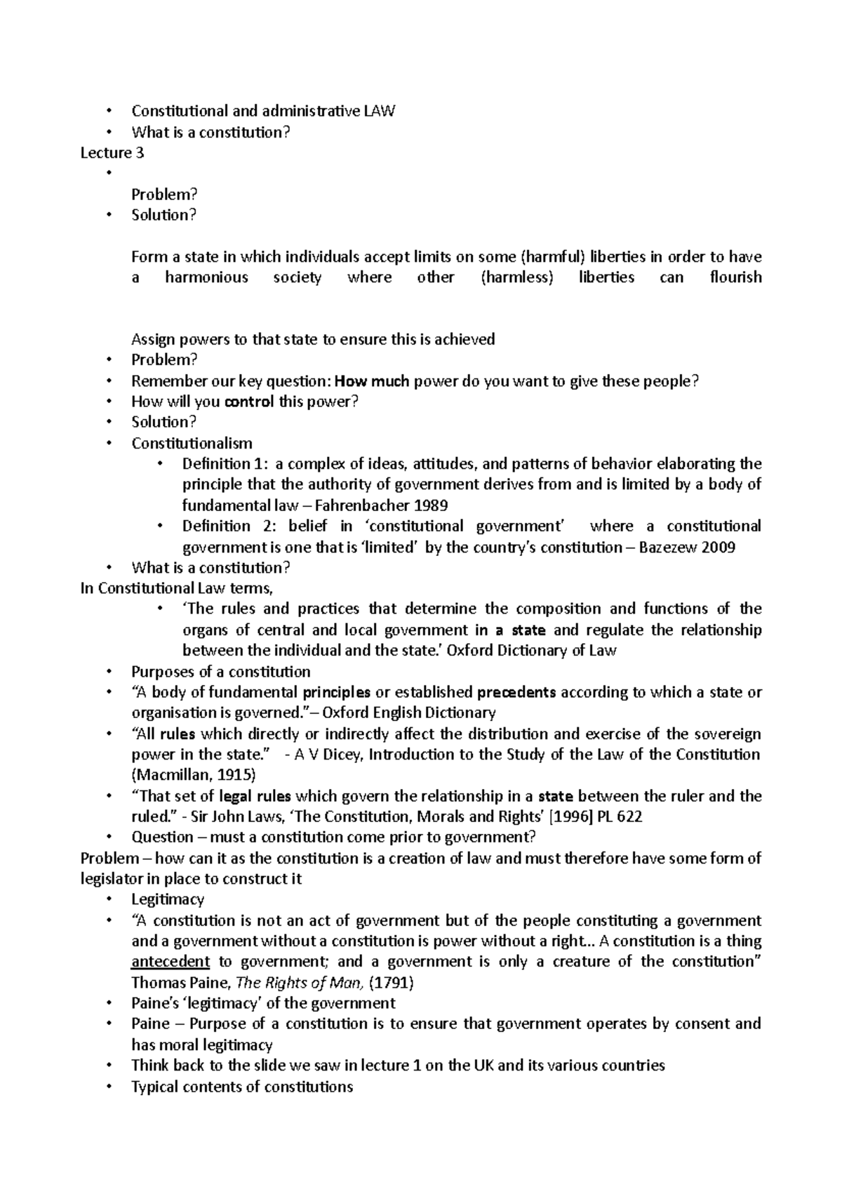 Lecture 2 - Constitutional and administrative LAW What is a ...