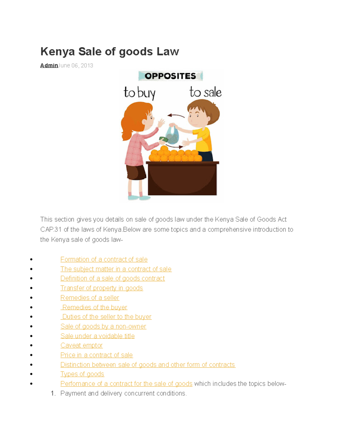 Kenya Sale of goods Law Kenya Sale of goods Law AdminJune 06, 2013