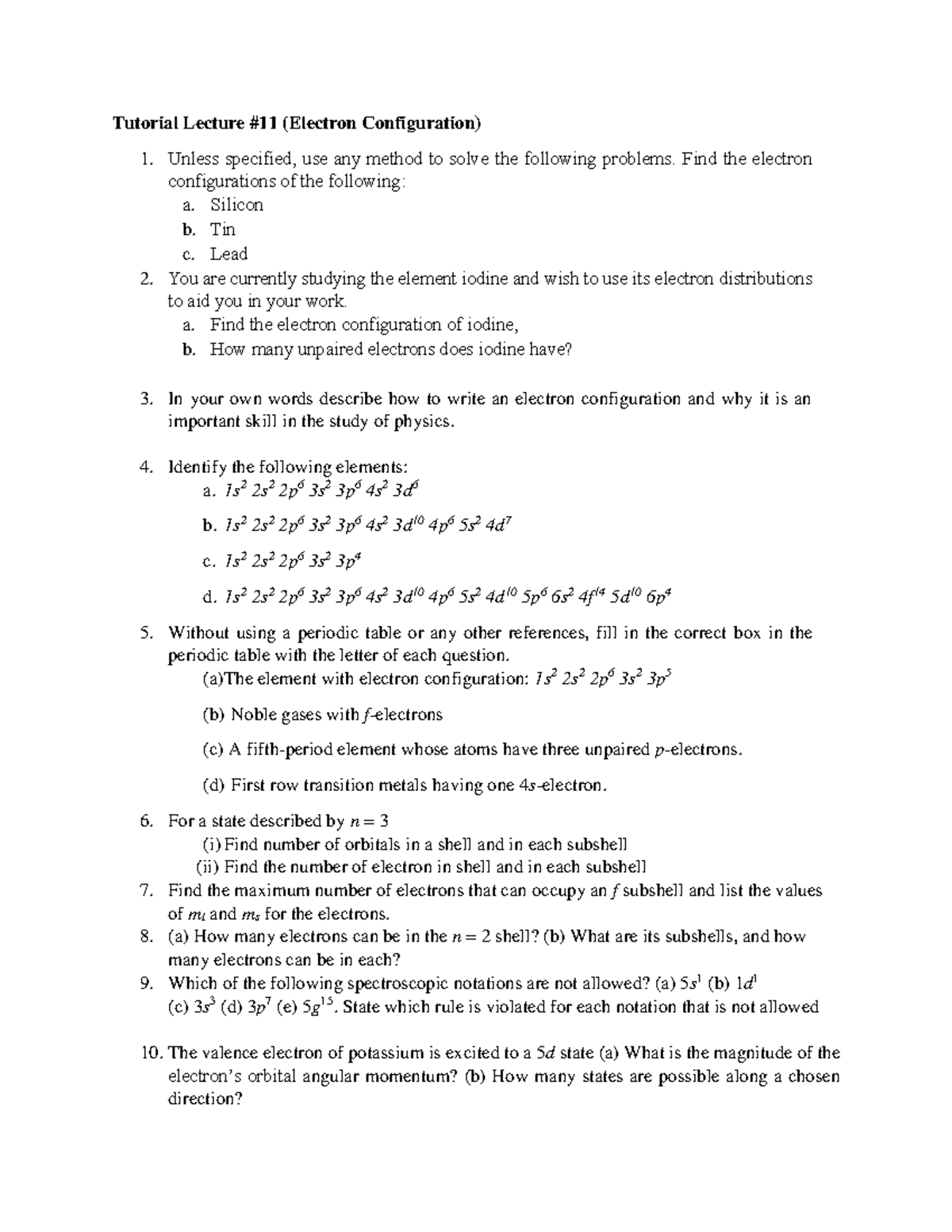 Tutorial Lecture #11 - Practice questions - Tutorial Lecture #11 ...