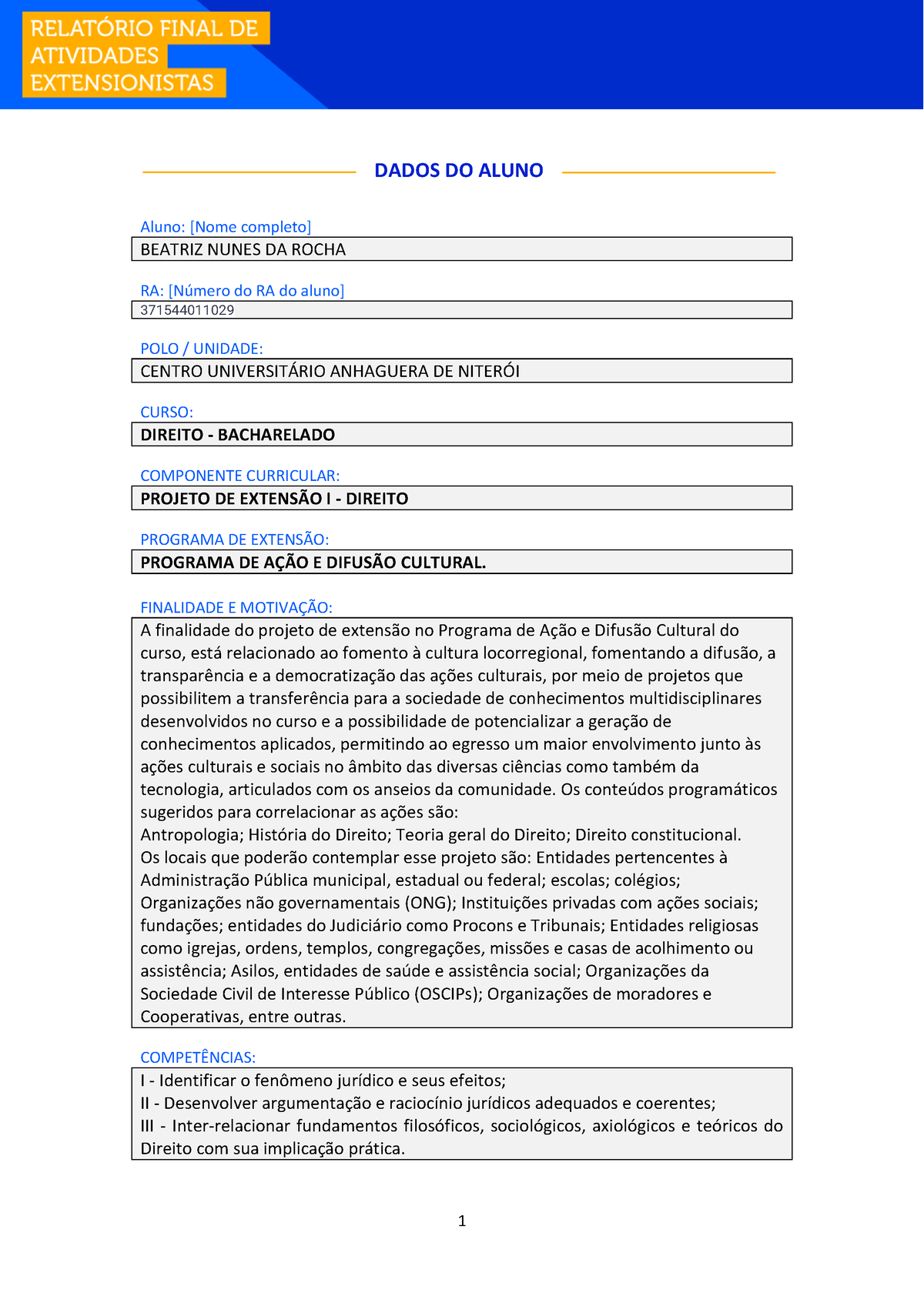 Relatorio Final Projeto De Extensão Dados Do Aluno Aluno [nome