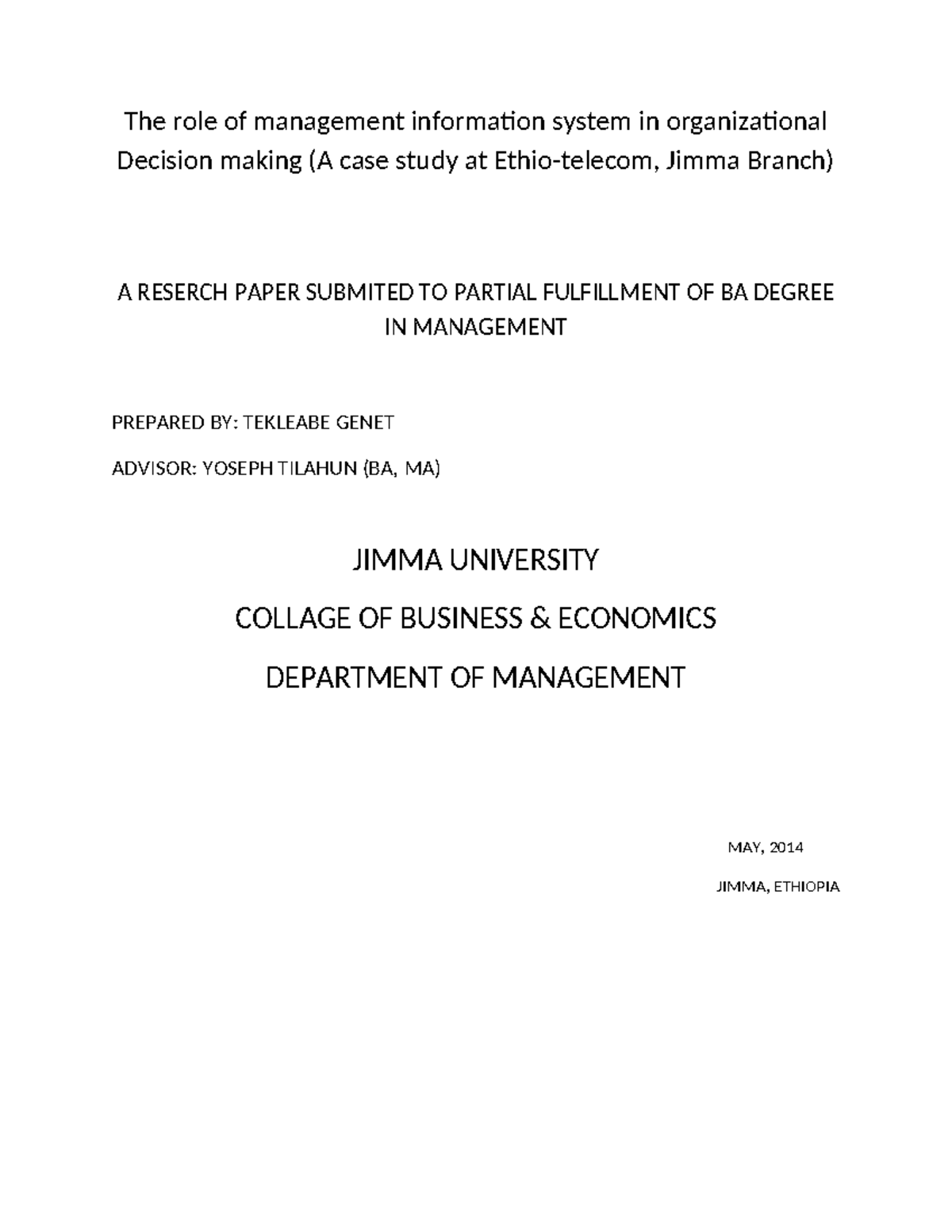 The Role of MIS in Decission Making - The role of management ...