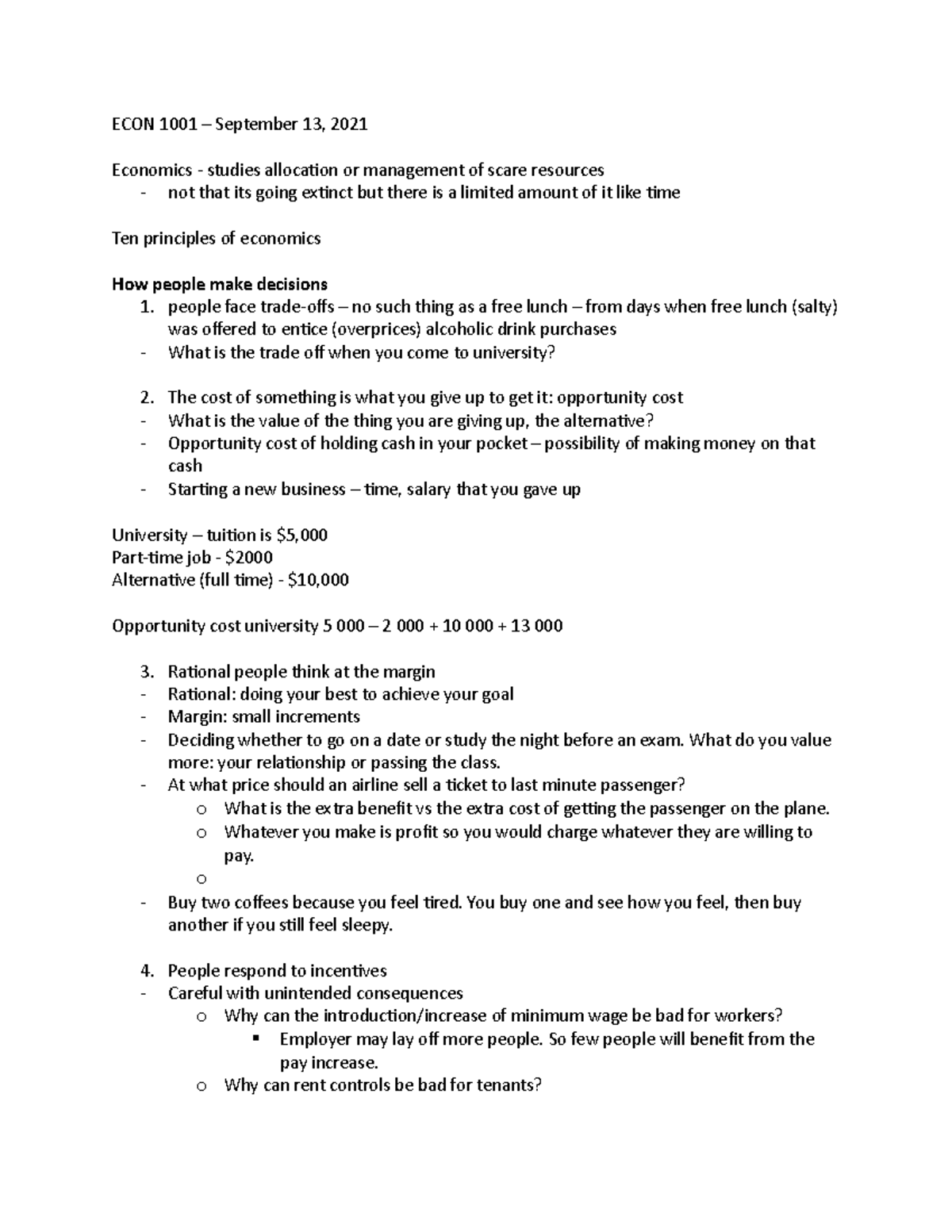 Week 1 - Introduction to Microeconomics lecture Notes - ECON 1001 ...