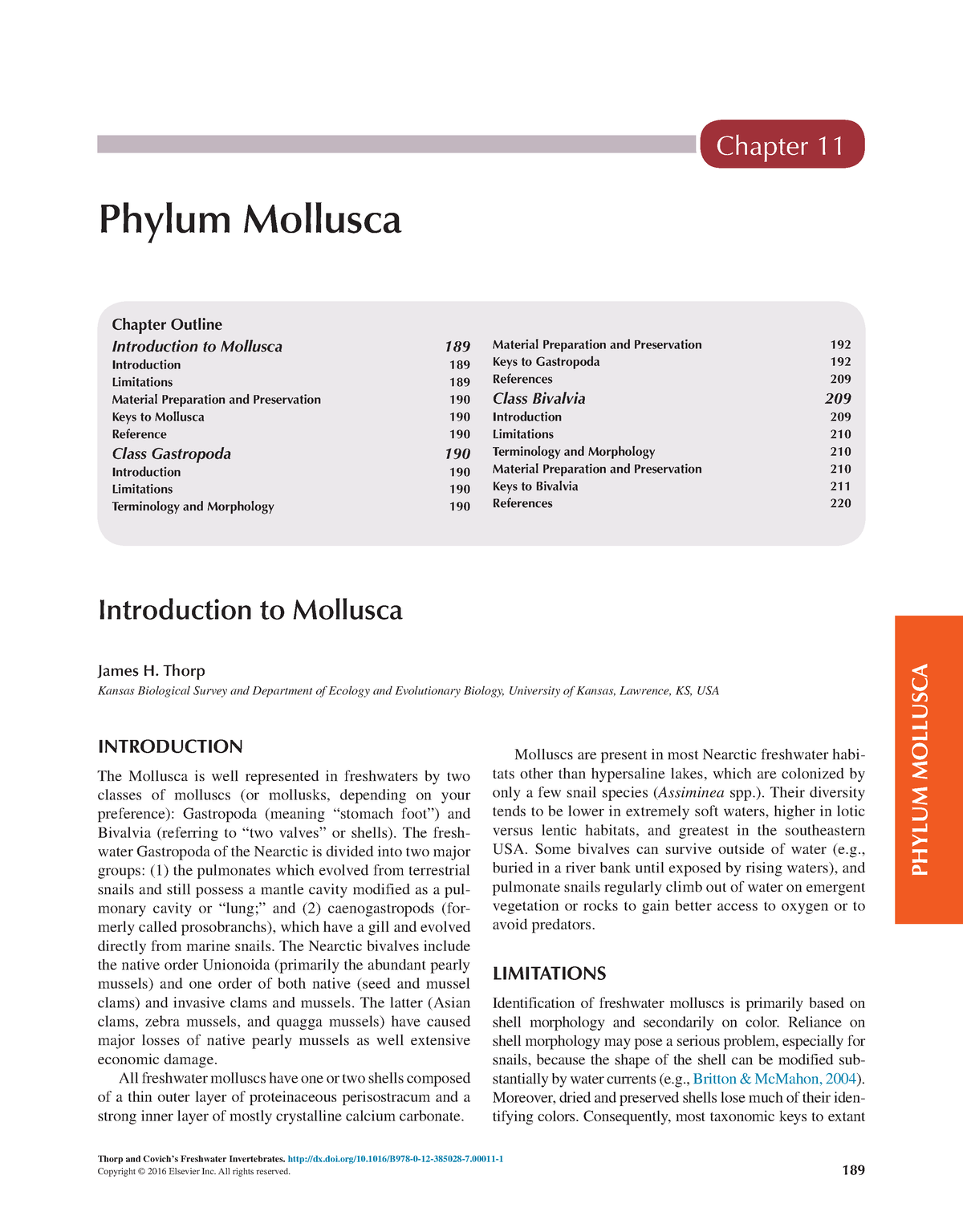 Phylum-mollusca-2016 - ####### 189 Thorp and Covich’s Freshwater