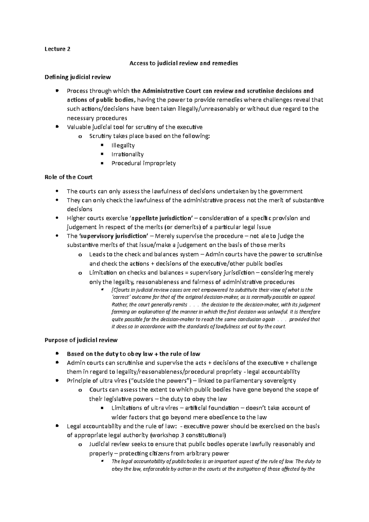 Judicial review - Lecture notes 2 - Lecture 2 Access to judicial review ...