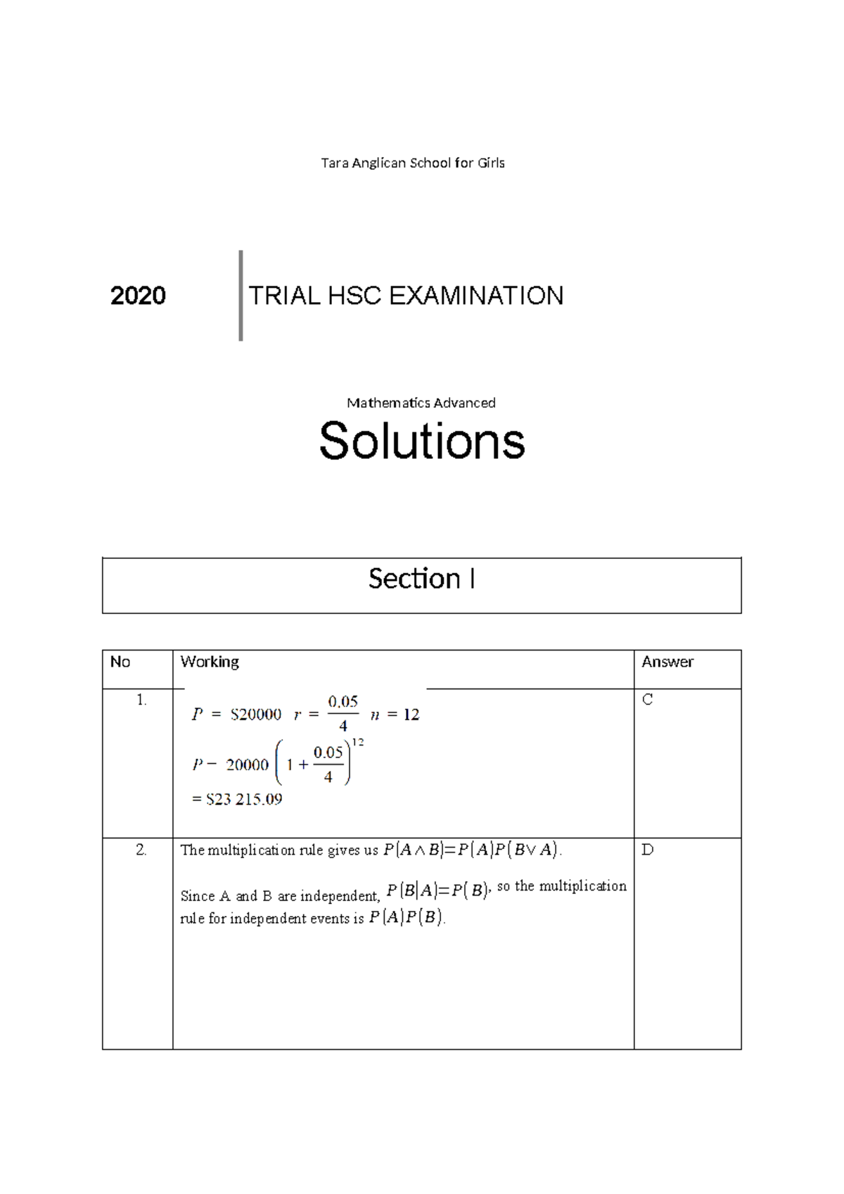 2020 y12 mat t4 soln Trial - Tara Anglican School for Girls 2020 TRIAL ...