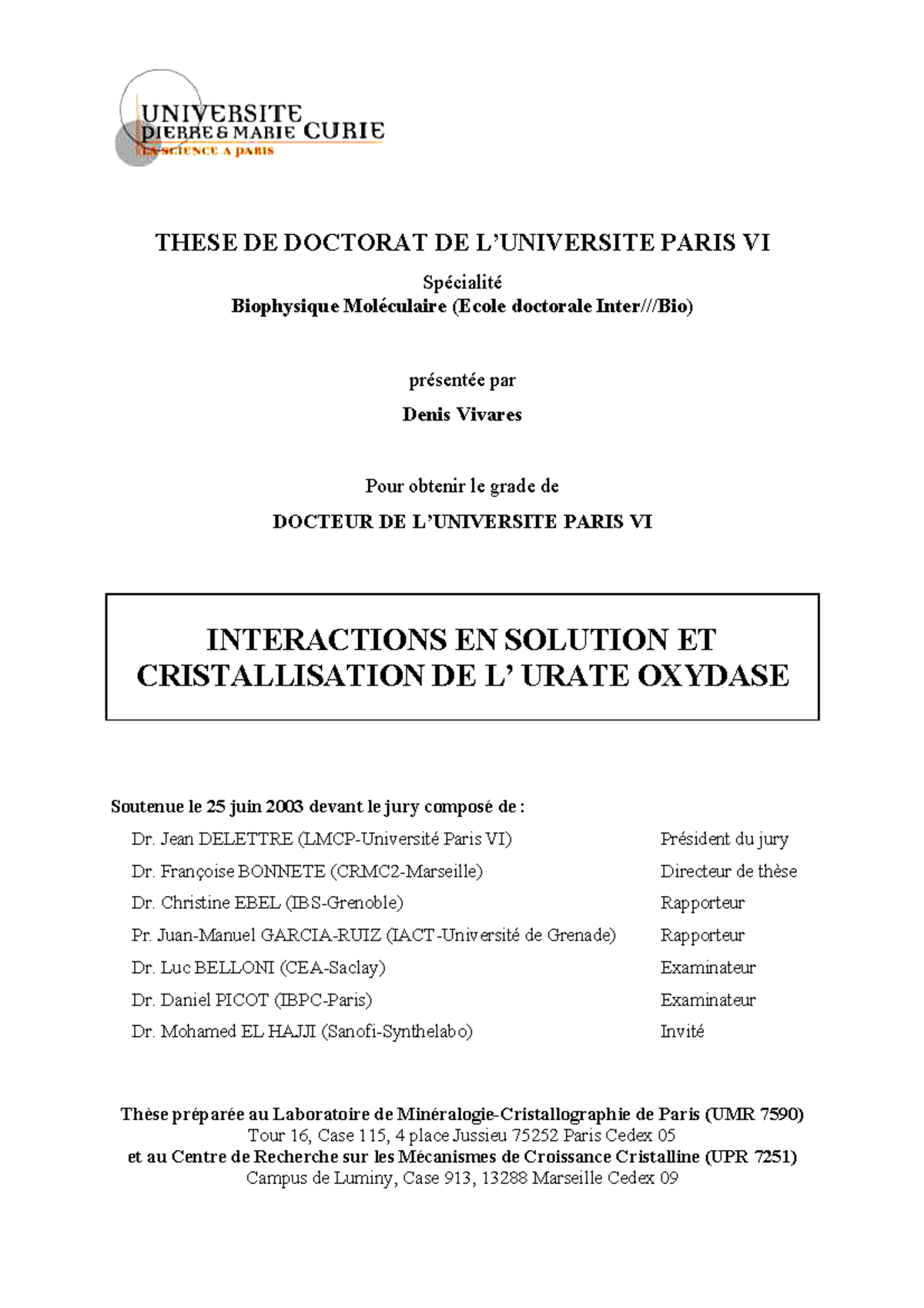These DV - THESE DE DOCTORAT DE L’UNIVERSITE PARIS VI Spécialité ...