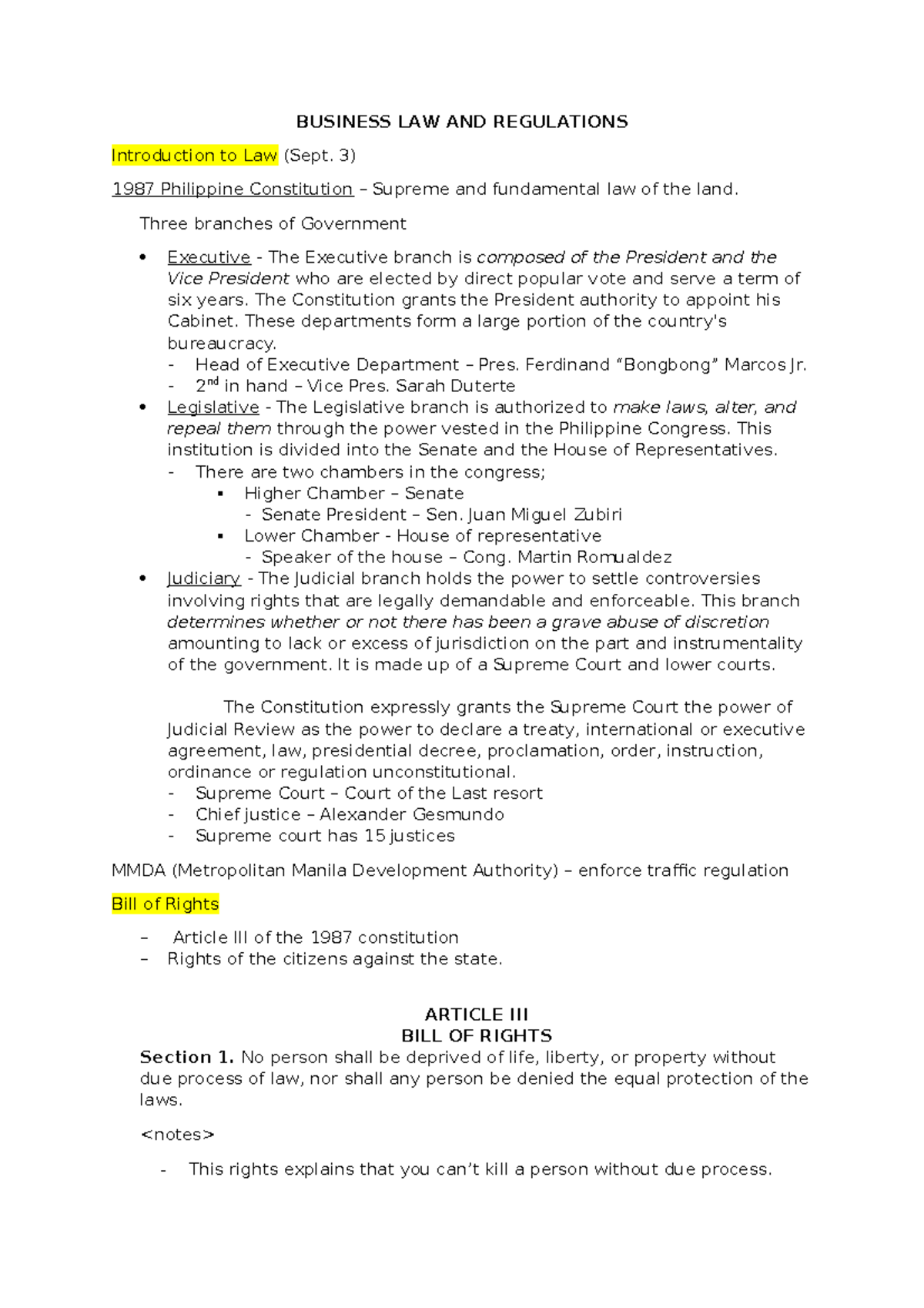 Reviewer in Bus. Law BUSINESS LAW AND REGULATIONS Introduction to Law