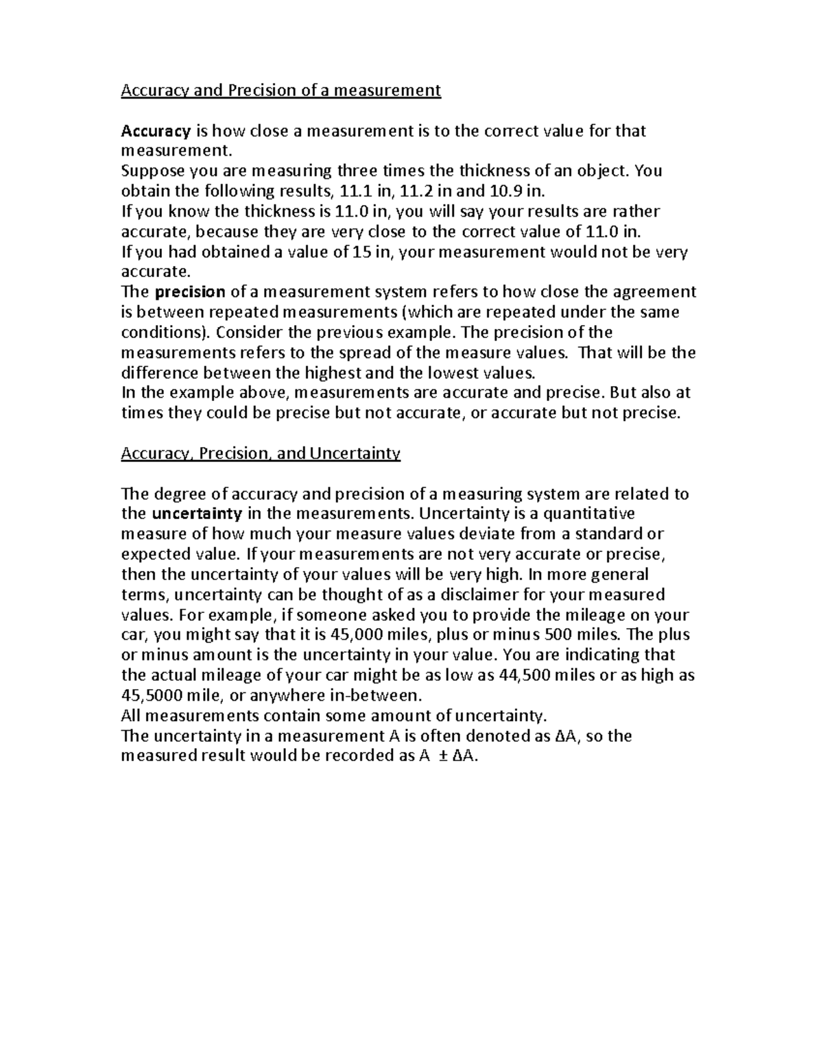 Accuracy -Precision -Units - Class Notes - Accuracy and Precision of a ...