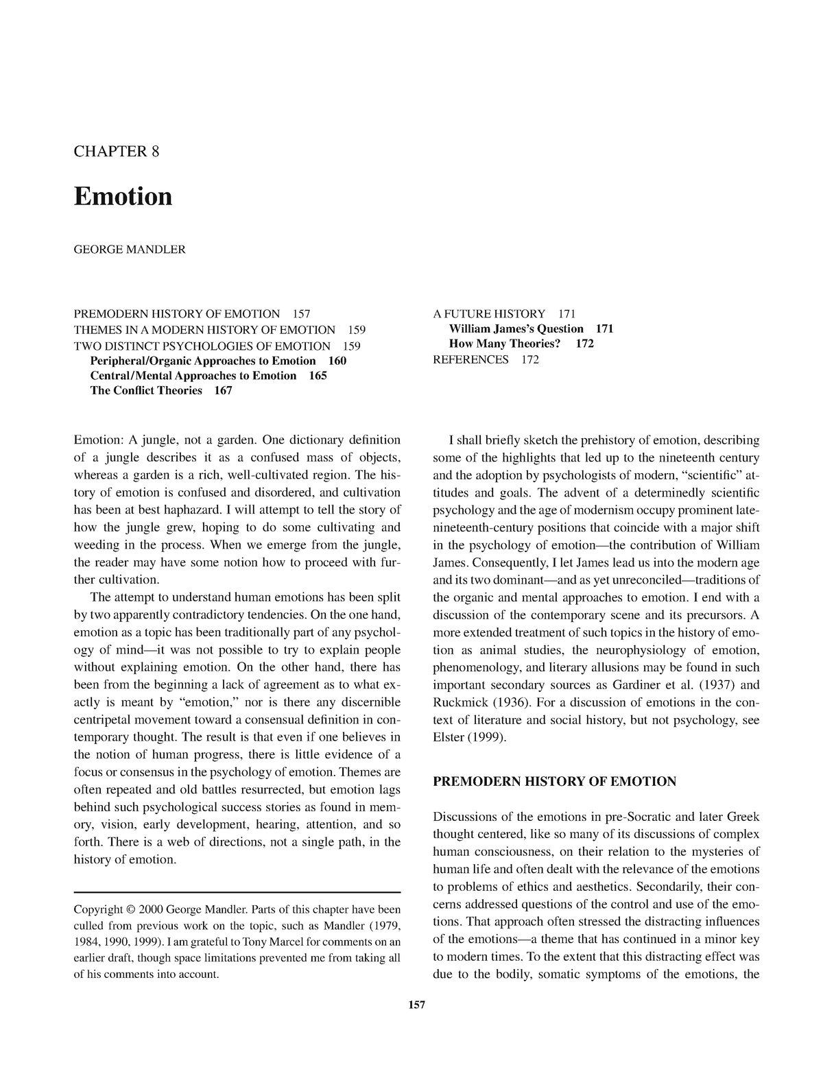 Handbook-of-psychology - CHAPTER 8 Emotion GEORGE MANDLER 157 PREMODERN ...