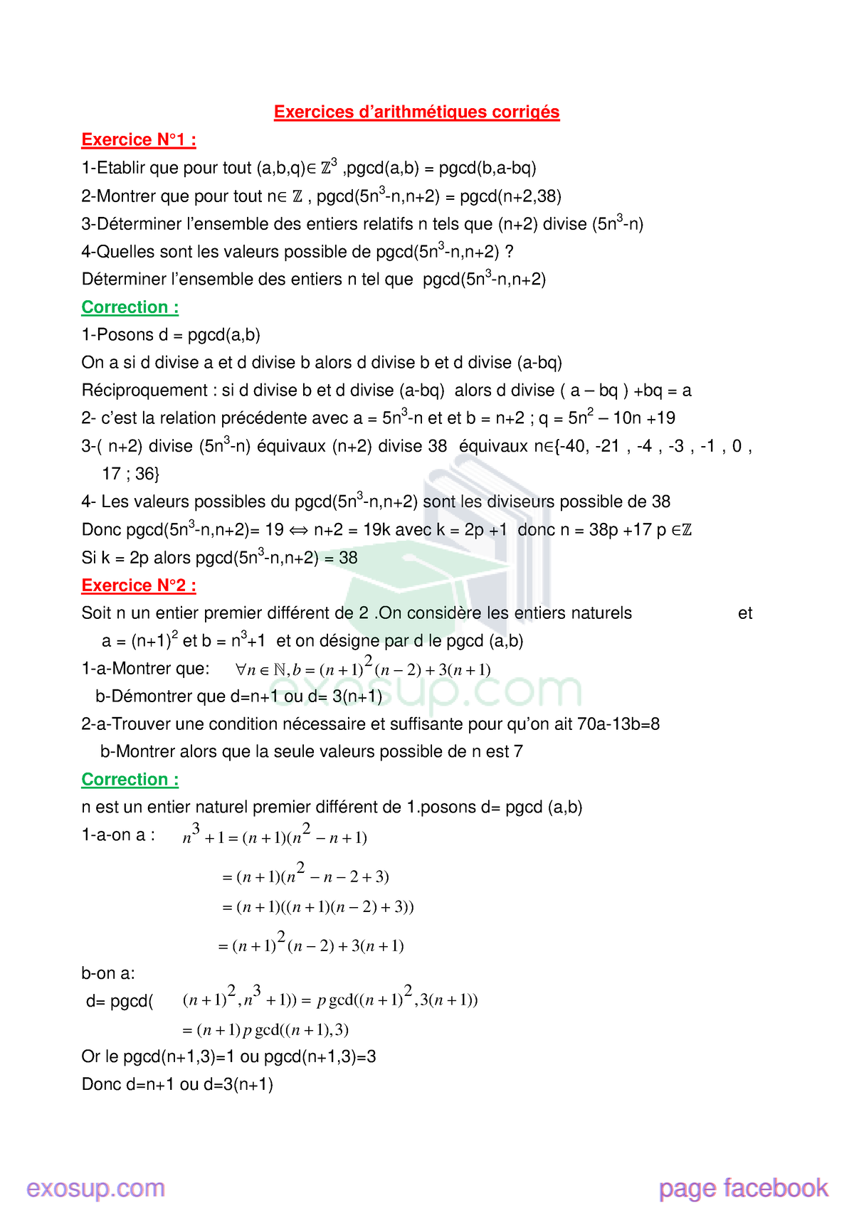 7 Exercices D’arithmétiques Corrigés - Exercices D’arithmétiques ...