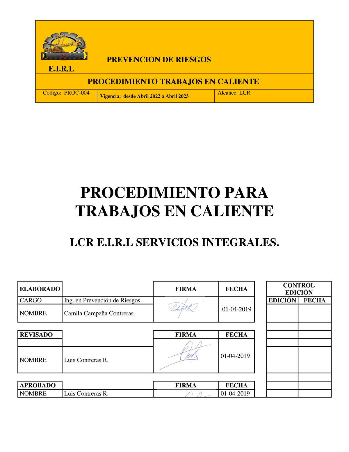 Trabajos EN Caliente - E.I.R PROCEDIMIENTO TRABAJOS EN CALIENTE Código ...