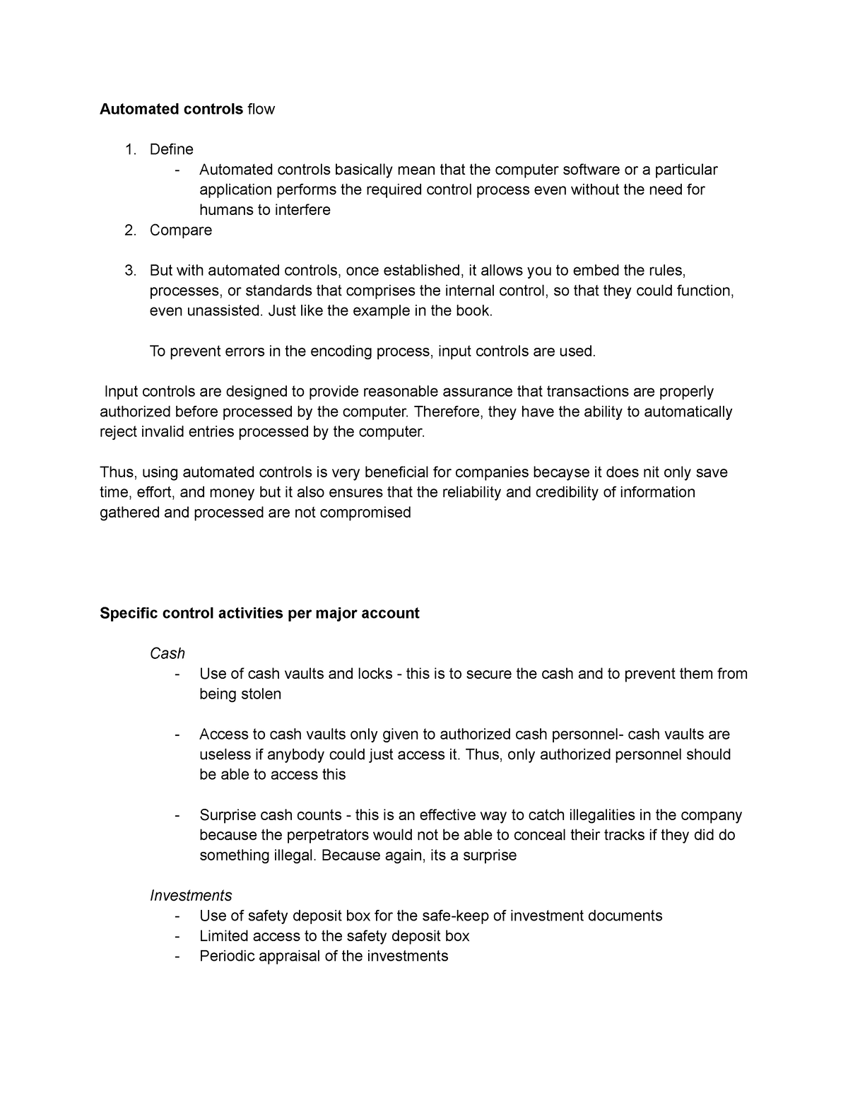 Report - dhfh - Automated controls flow Define Automated controls ...