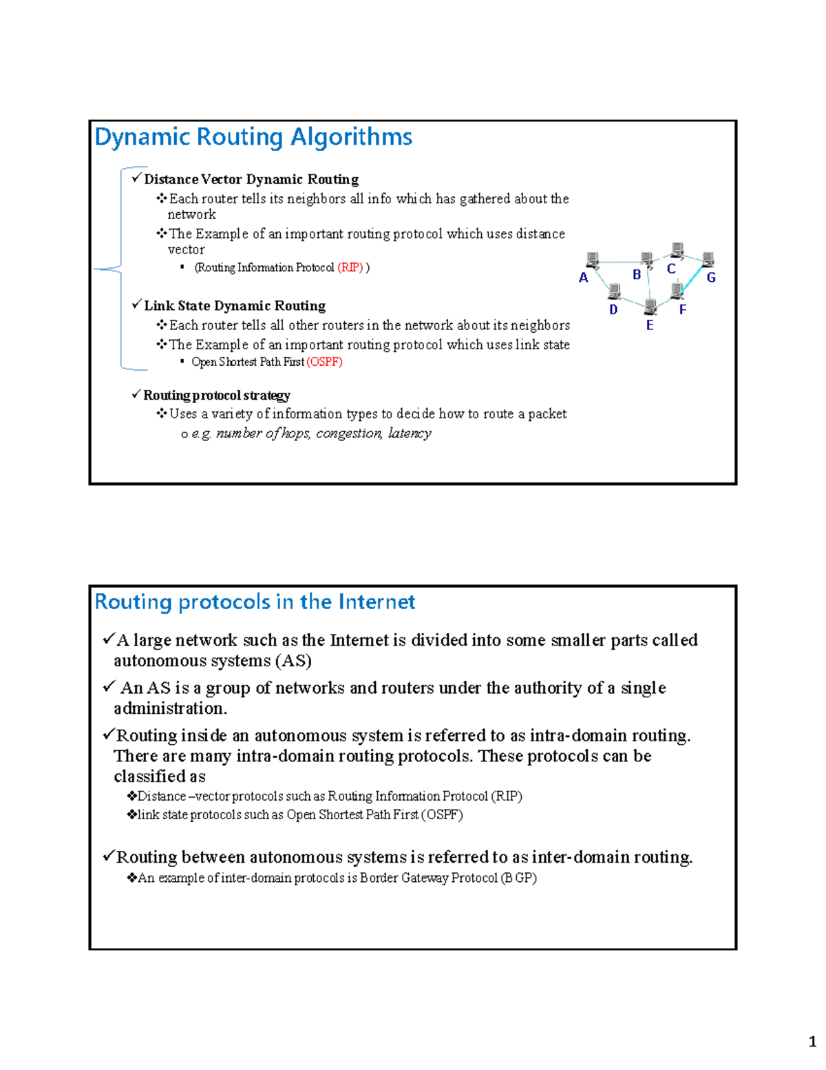 C439 Lecture 14 - notes - Dynamic Routing Algorithms Distance Vector ...