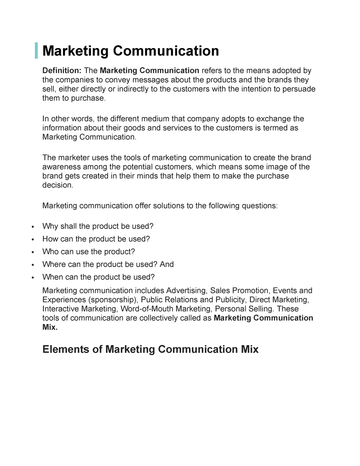 marketing communication assignment