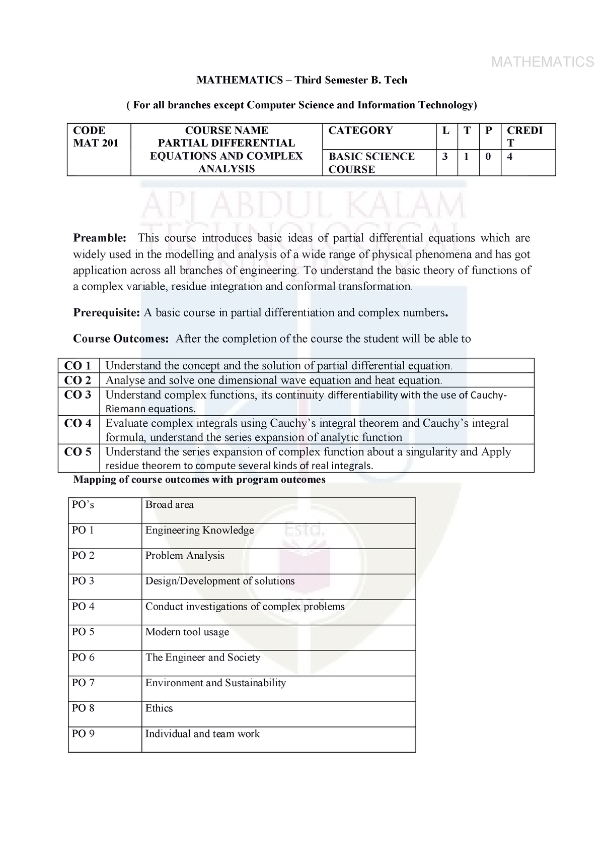 MAT201-Partial Differential Equations - MATHEMATICS – Third Semester B ...