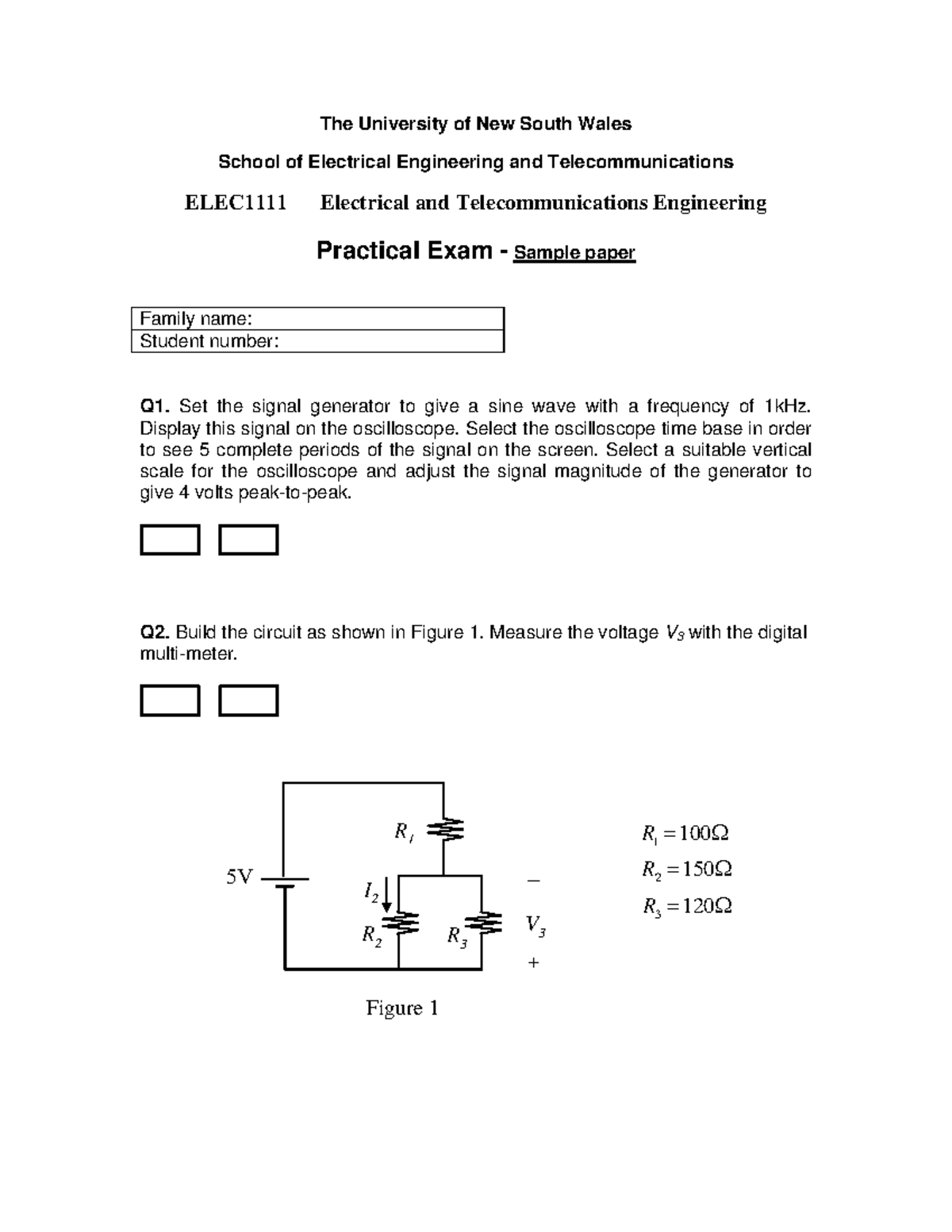 Elec1111 Sample Lab Exam - The University Of New South Wales School Of ...