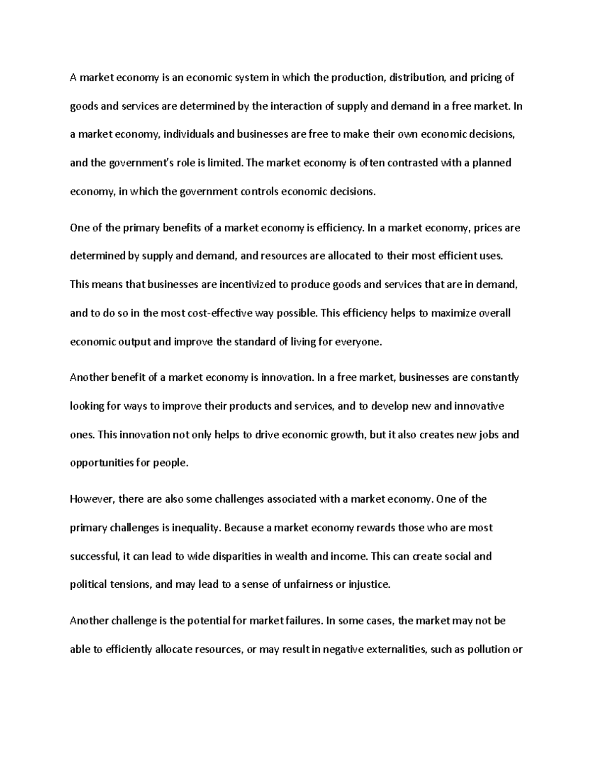 market economy essay grade 9