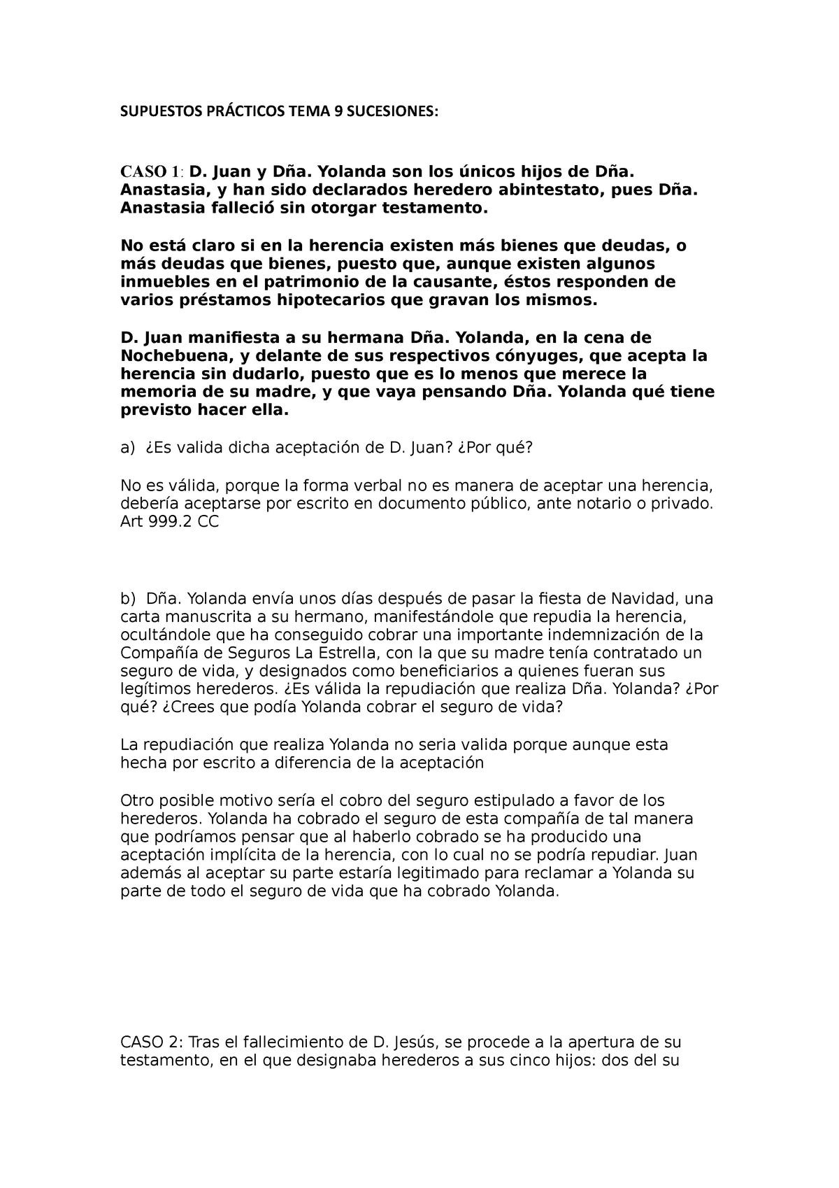 Supuestos PRÁ Cticos TEMA 9 Sucesiones - SUPUESTOS PRÁCTICOS TEMA 9 ...