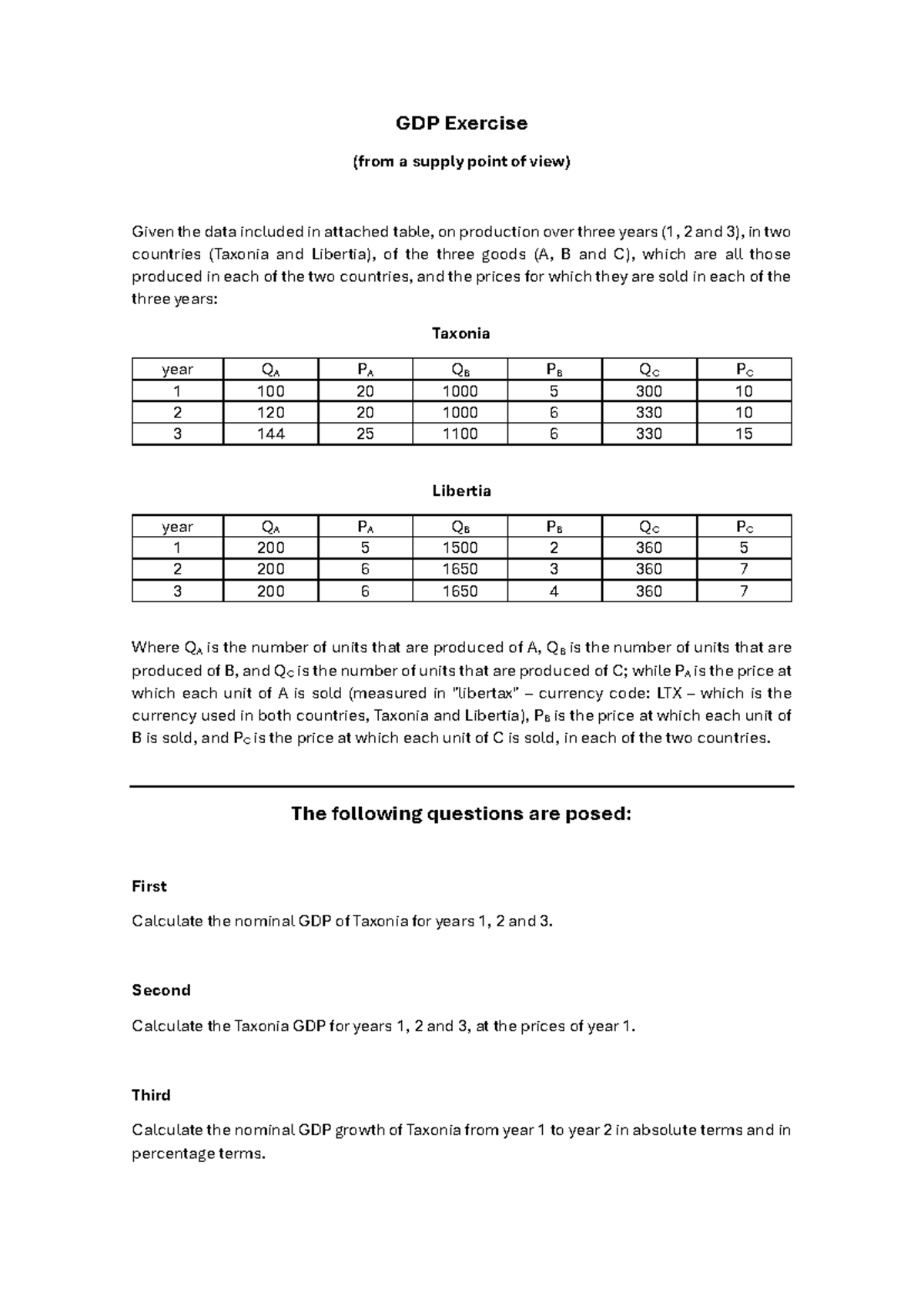 GDP exercise - 2023-24 course - GDP Exercise (from a supply point of ...