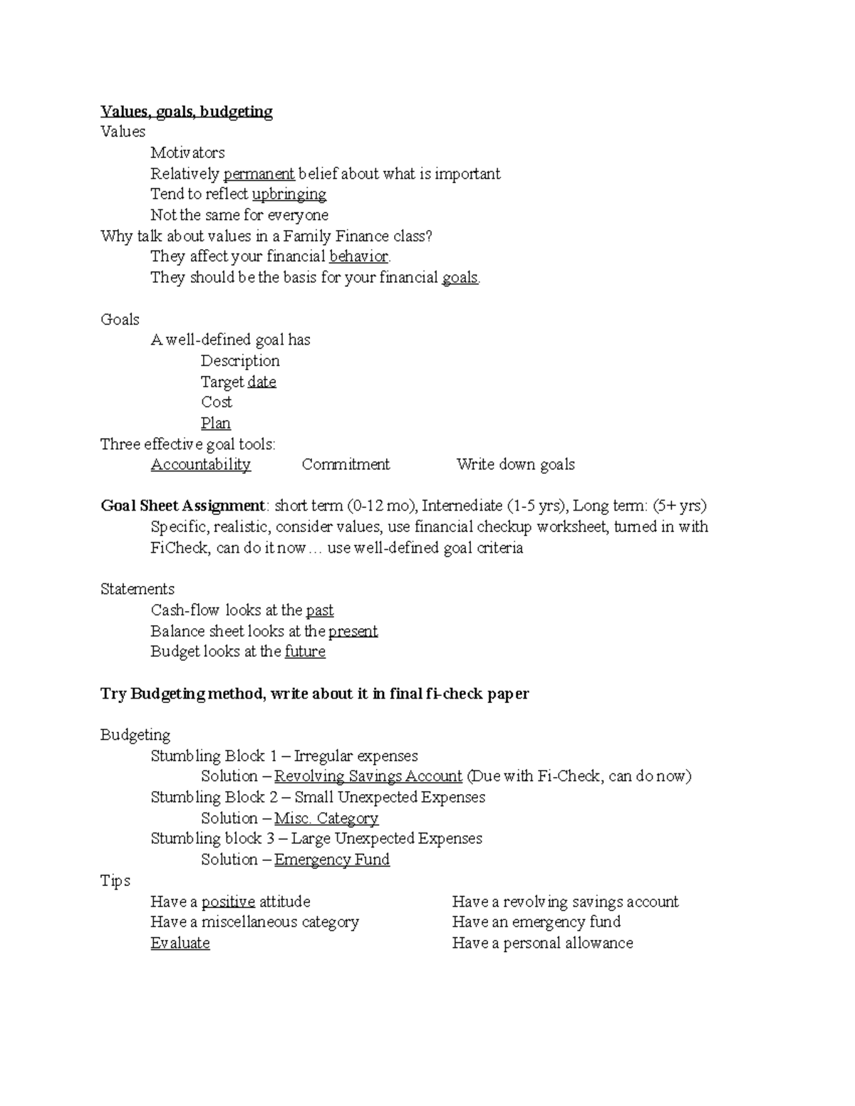 3 1 Values Goals Budgeting Savings Reducing Values Goals