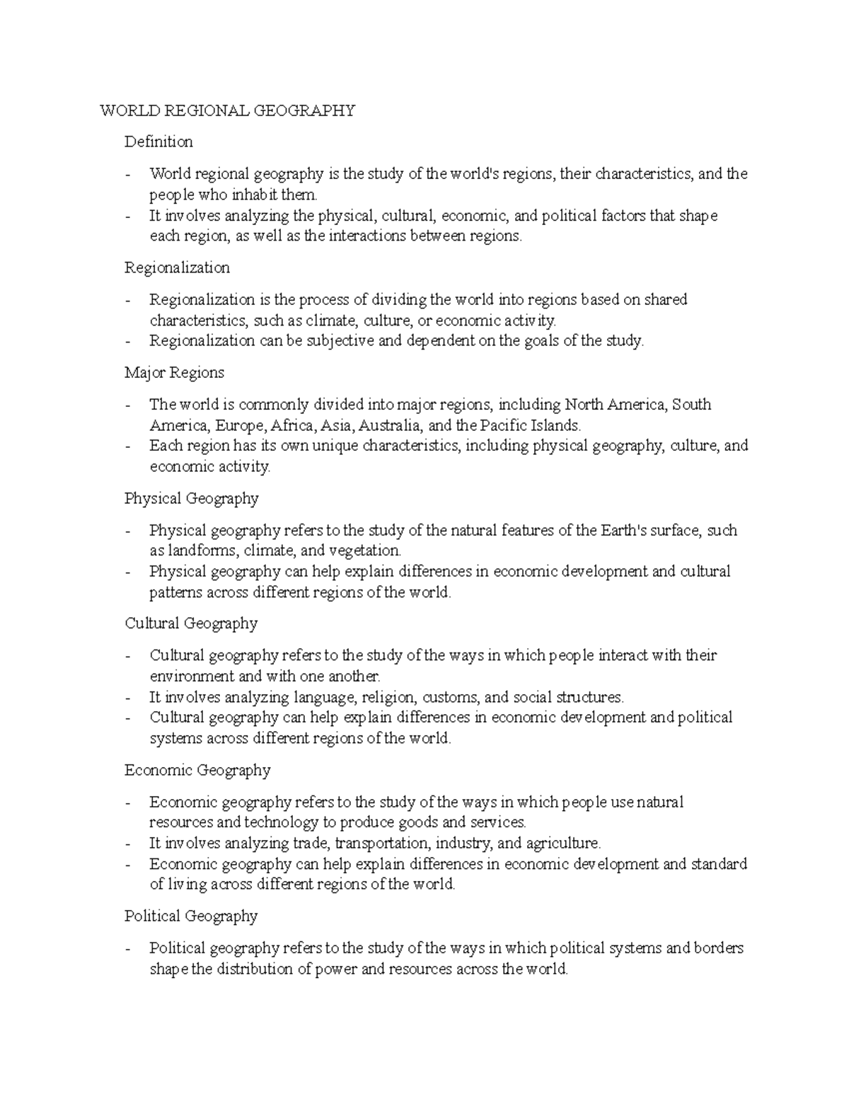 World Regional Geography Notes 1 WORLD REGIONAL GEOGRAPHY Definition