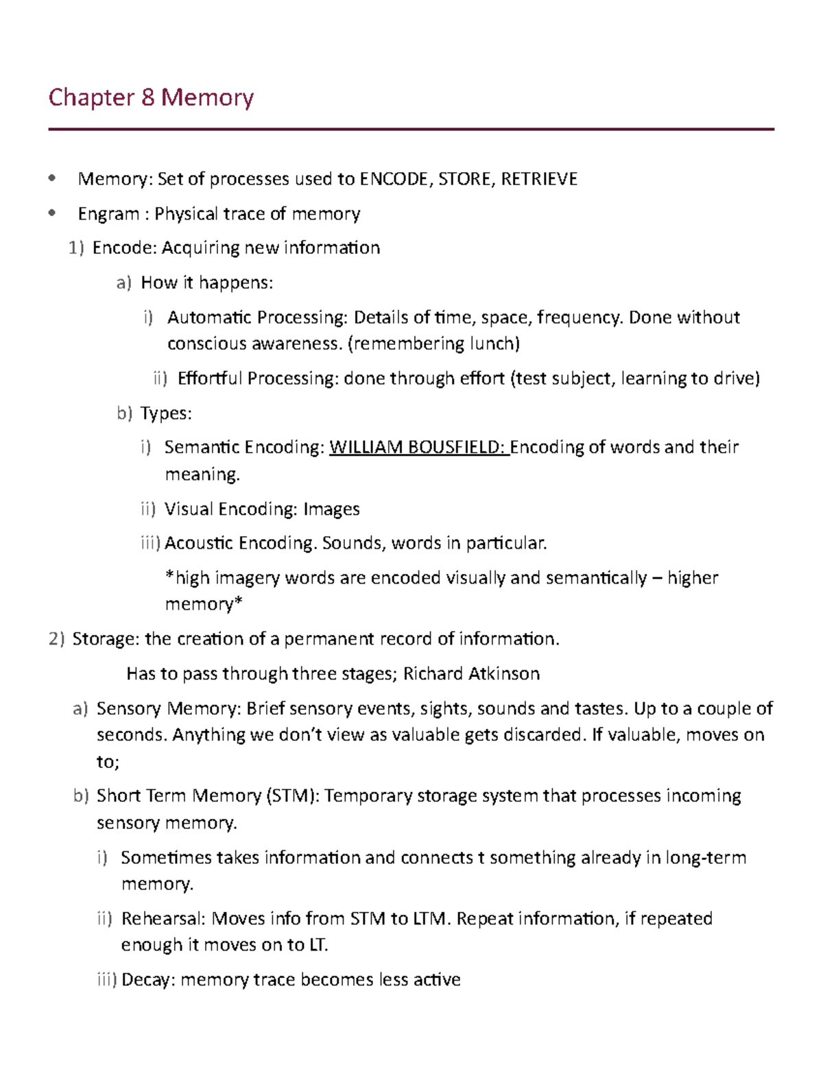 Chapter 8 Memory Chapter 8 Memory Memory Set Of Processes Used To Encode Store Retrieve 5109