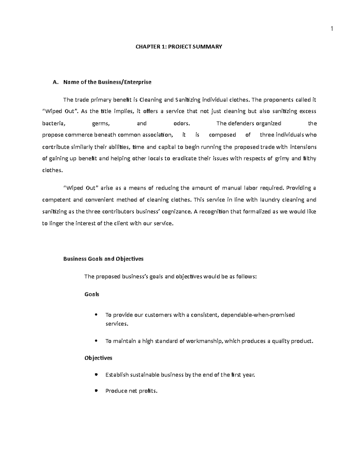 Chapter 1 - goodluck - CHAPTER 1: PROJECT SUMMARY A. Name of the ...