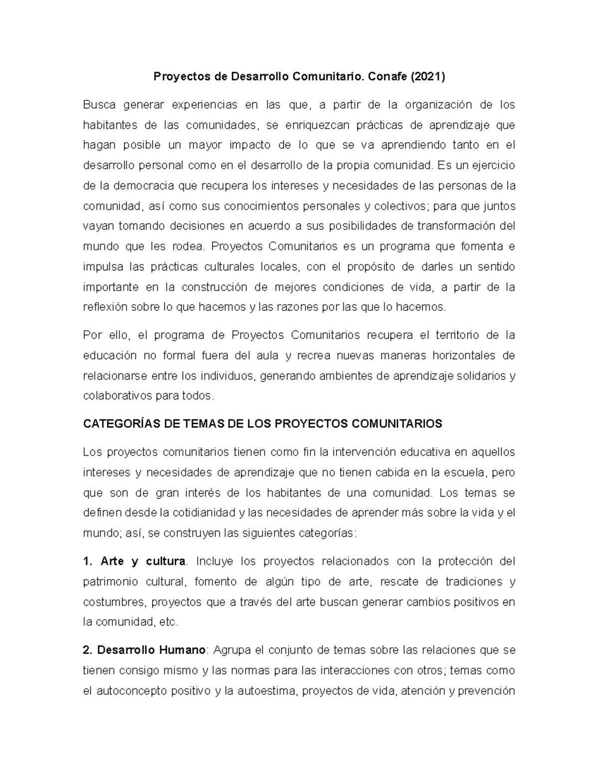 1 Proyectos de Desarrollo Comunitario - Conafe (2021) Busca generar ...