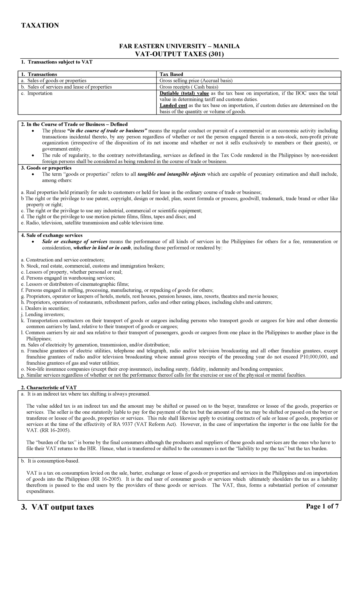 3.1 VAT Output Taxes - Notes and study materials for Accounting ...