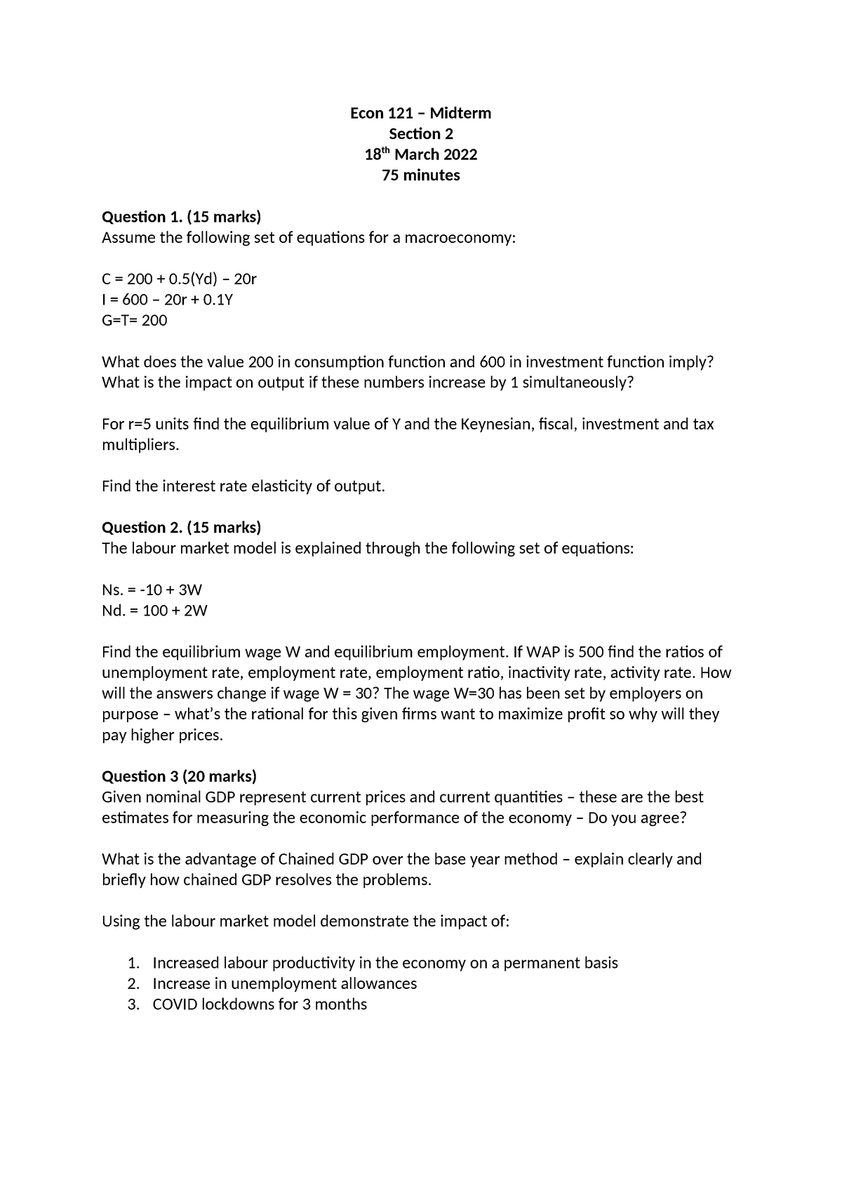 Econ 121 Section 2 Mid 18 March - Econ 121 – Midterm Section 2 18 Th ...