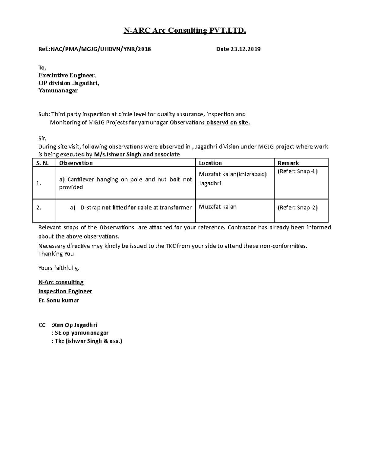 Observation letter MGJG jagadhri-1.docx - N-ARC Arc Consulting PVT. Ref ...