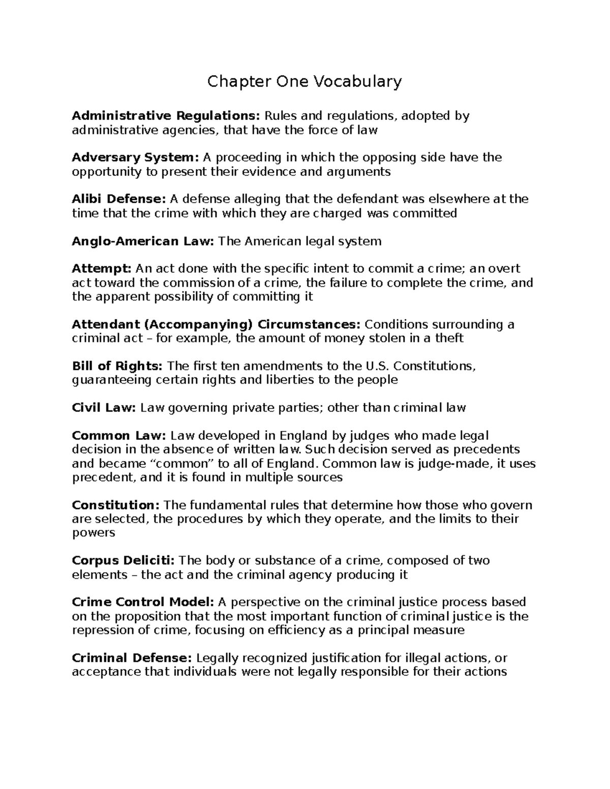 Chapter 1 Vocab Chapter One Vocabulary Administrative Regulations