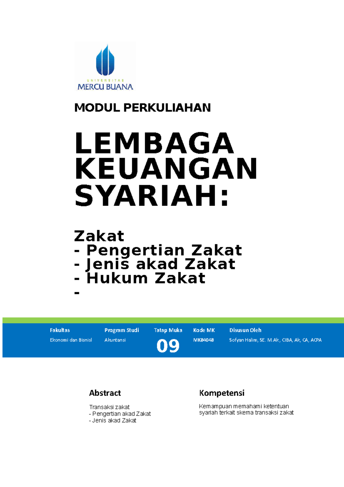 Modul 9 - Zakat Dalam LKS - MODUL PERKULIAHAN LEMBAGA KEUANGAN SYARIAH ...