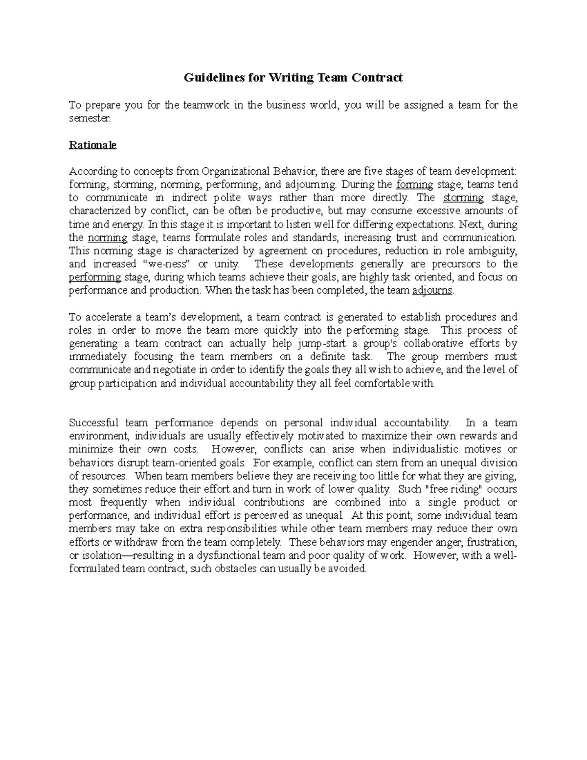 Team Contract - Puneet - Guidelines for Writing Team Contract To ...