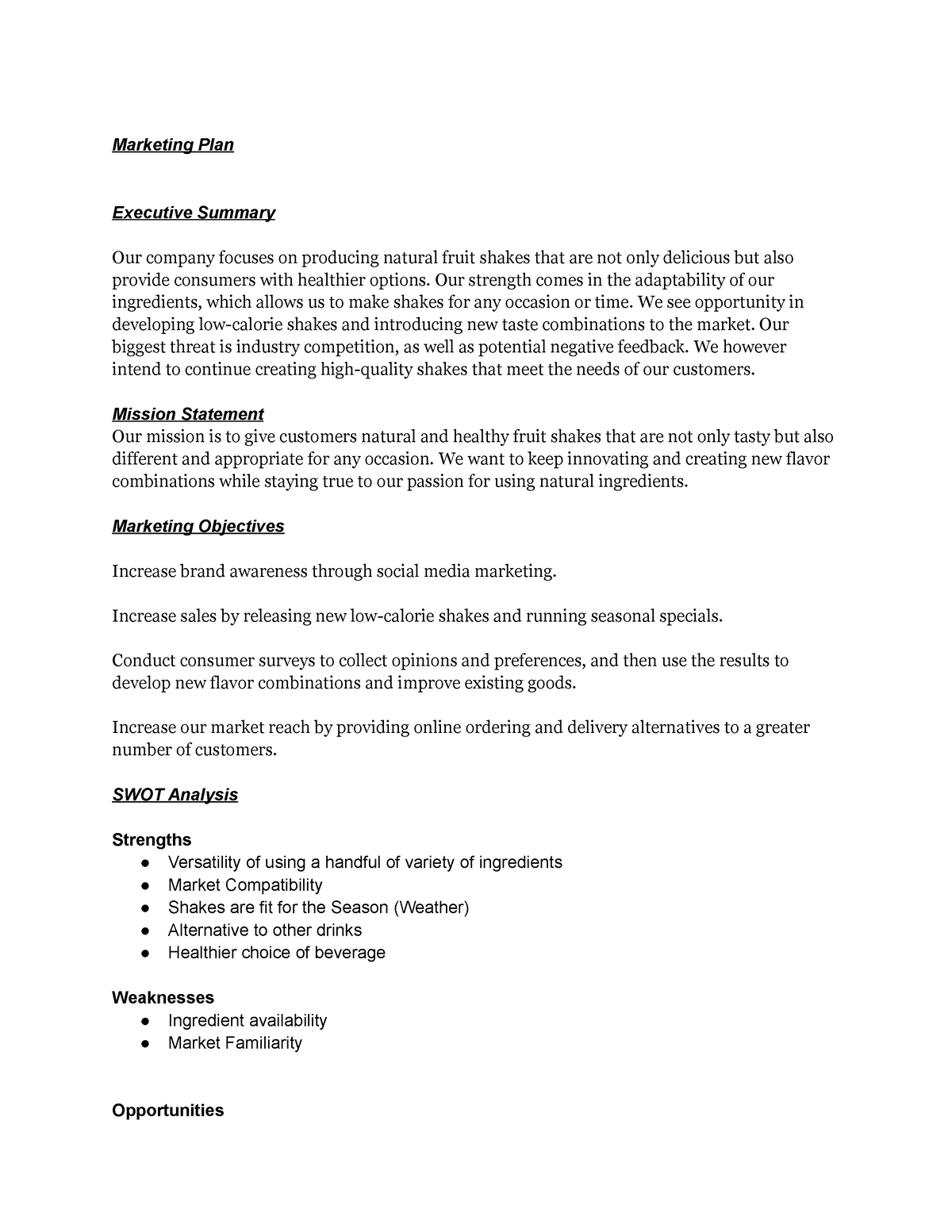 Marketing Plan - Marketing Plan Executive Summary Our company focuses ...