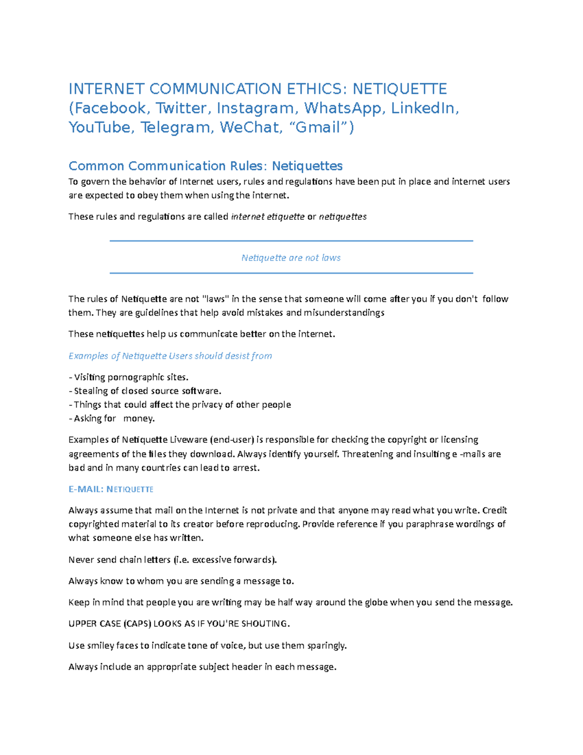 Internet Communication Ethics - INTERNET COMMUNICATION ETHICS ...