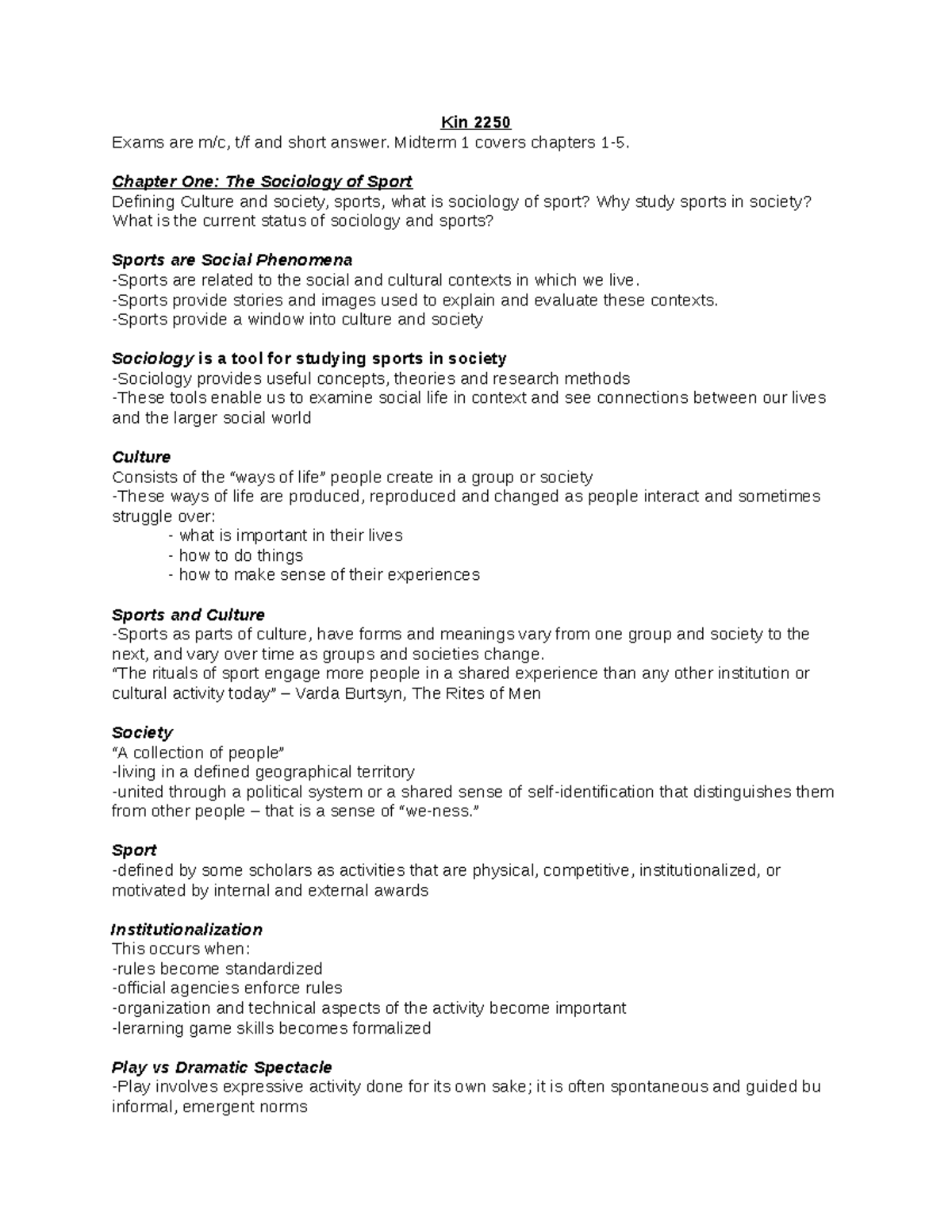 2250a Midterm 1 Notes - Kin 2250 Exams are m/c, t/f and short answer ...