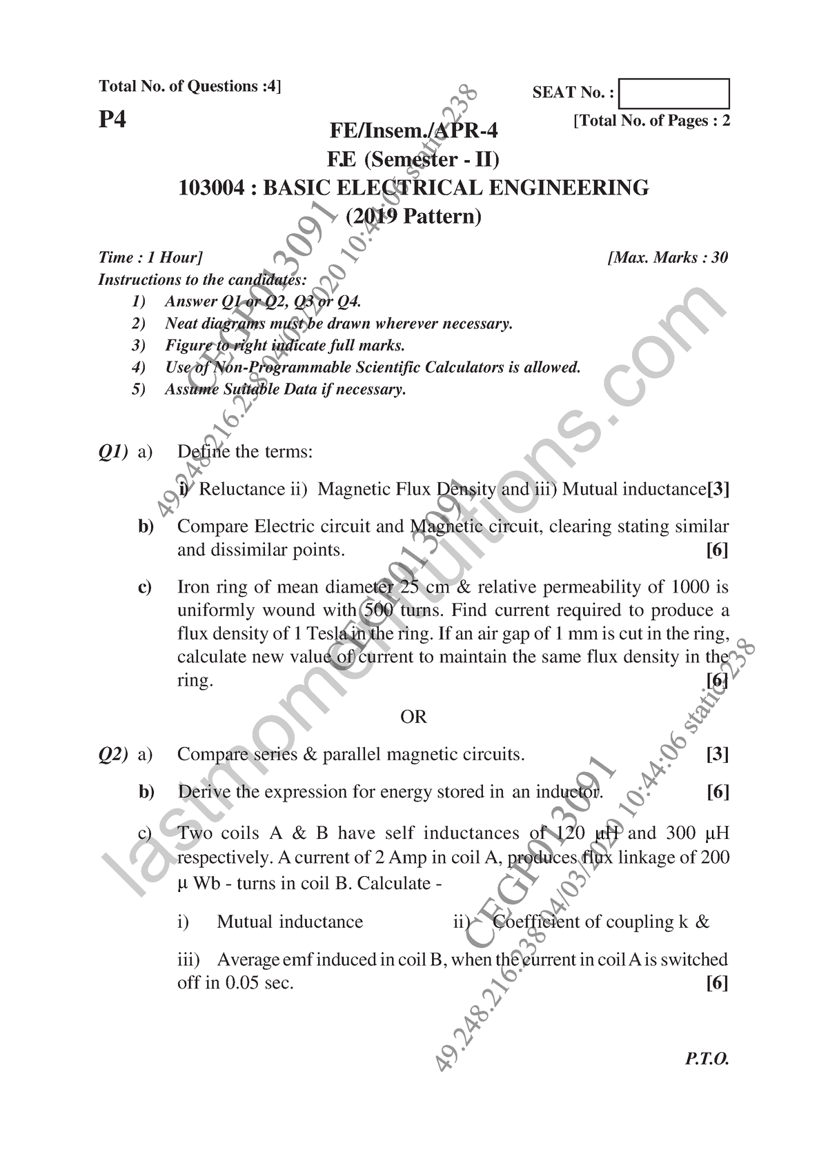 March-2020 - FE/Insem.-4 1 Total No. Of Questions :4] P FE/Insem./APR ...