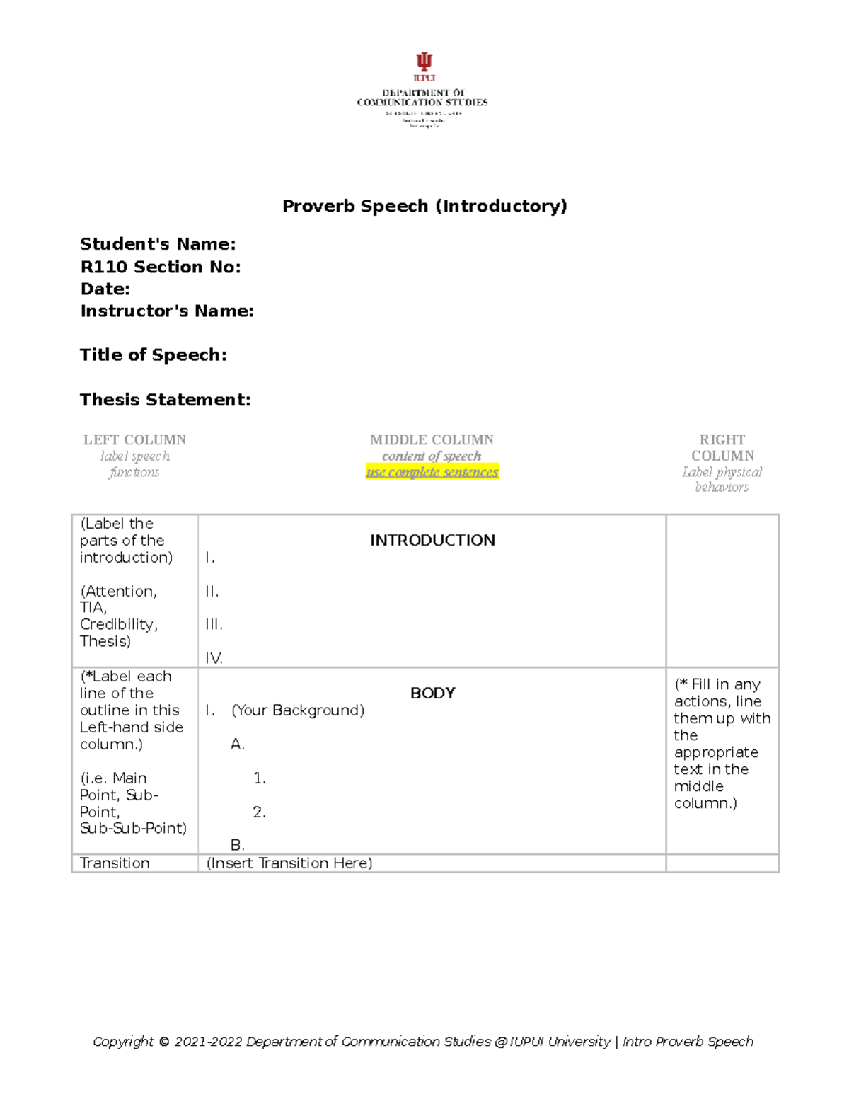 Proverb Speech 2021-2022 2 - Proverb Speech (Introductory) Student's ...