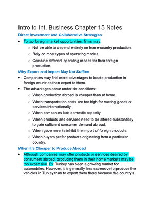 Int Bus - Notes for Ch 14 - International Business: The Challenges of ...
