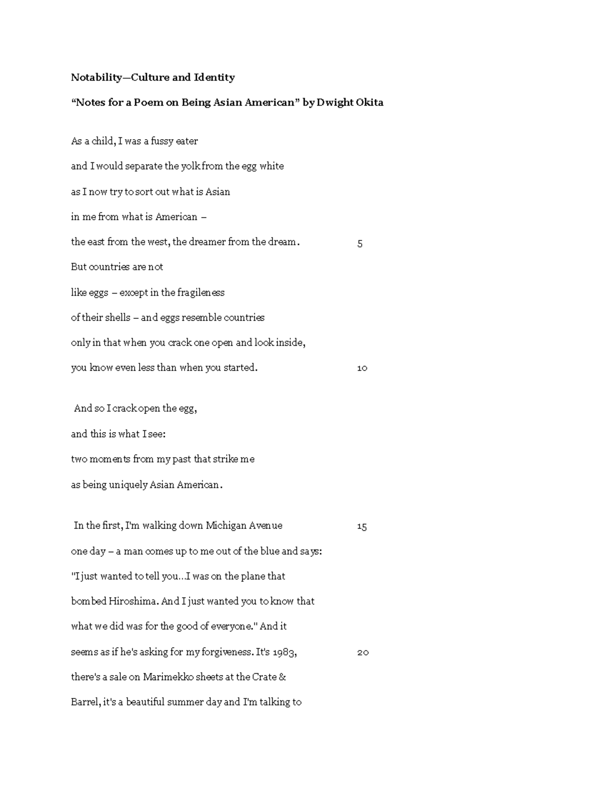 Notes for a Poem on Being Asian American poem - Notability—Culture and ...