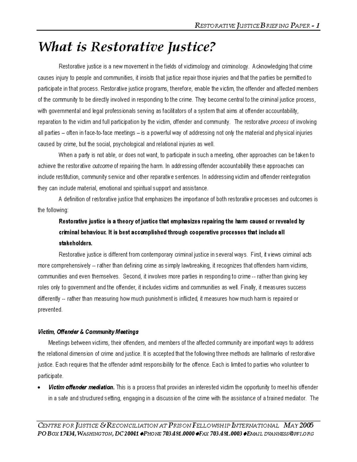 What Information Should Be Documented On The Daily Restorative Documentation Rj brief - Notes on restorative Justice - RESTORATIVE JUSTICE BRIEFING