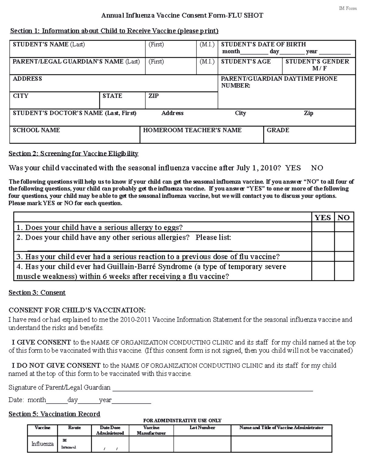 Template Consent Form for Use With Intramuscular Injectable Formulation ...