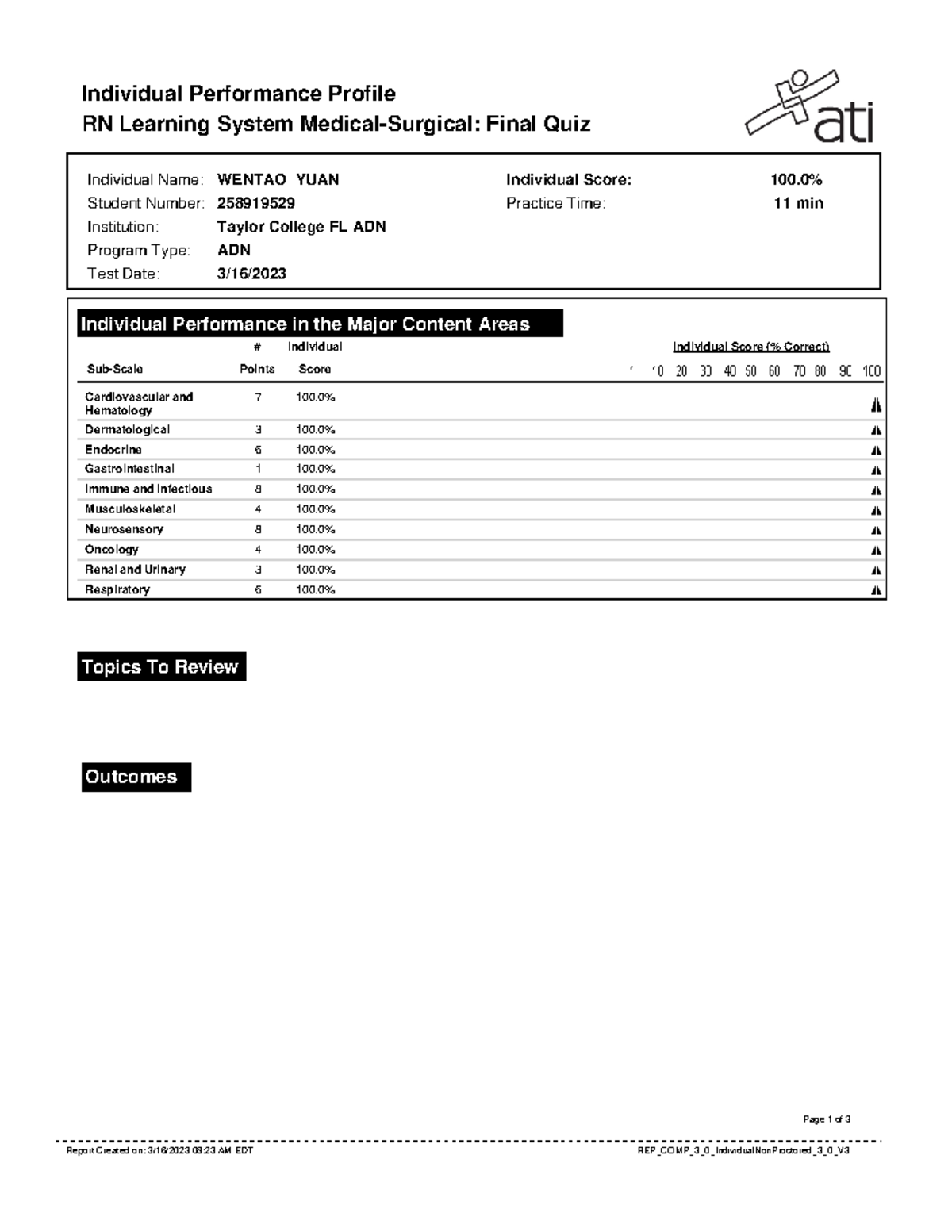 Medicalsurgical final quiz Individual Performance Profile RN