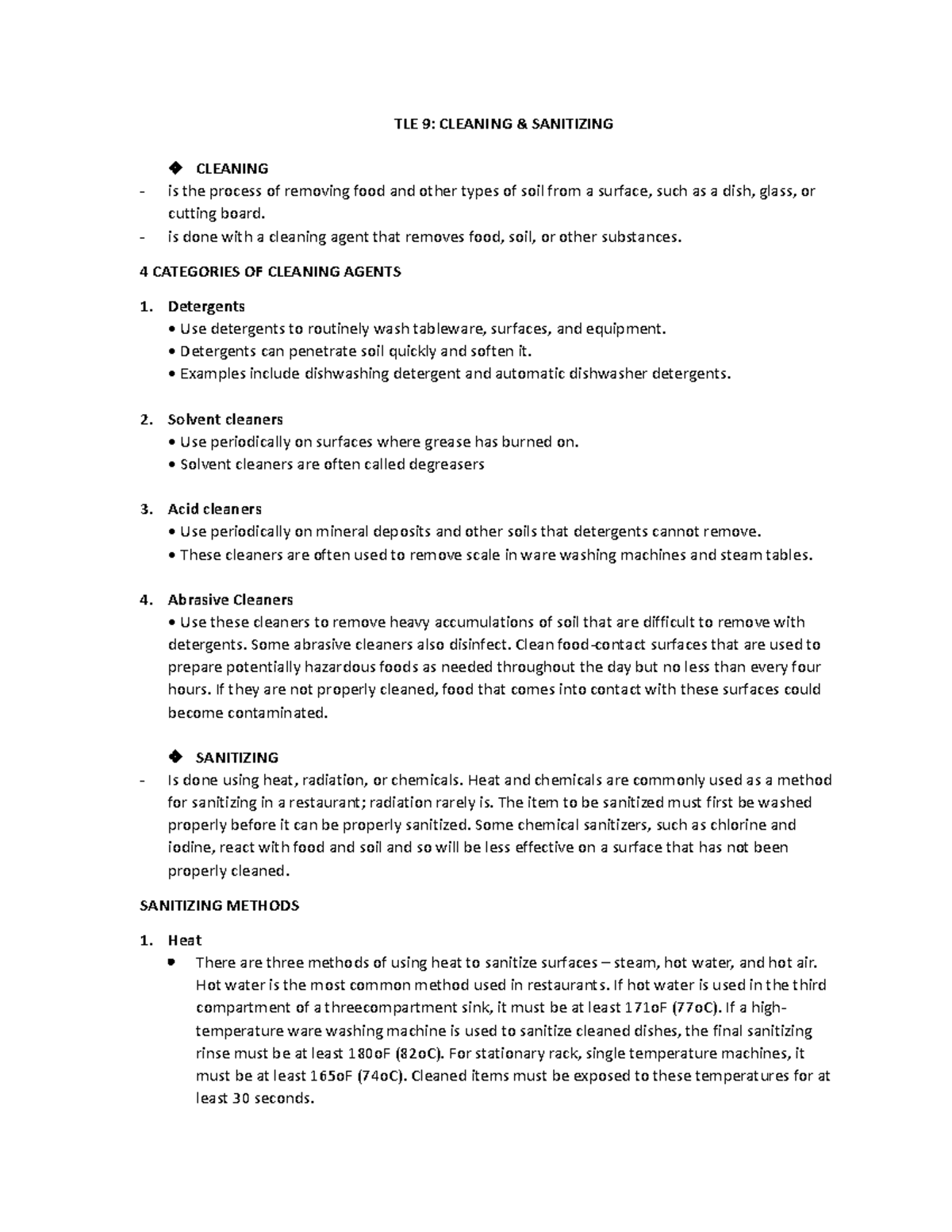 TLE 9 Cleaning and Sanitizing TLE 9 CLEANING & SANITIZING CLEANING
